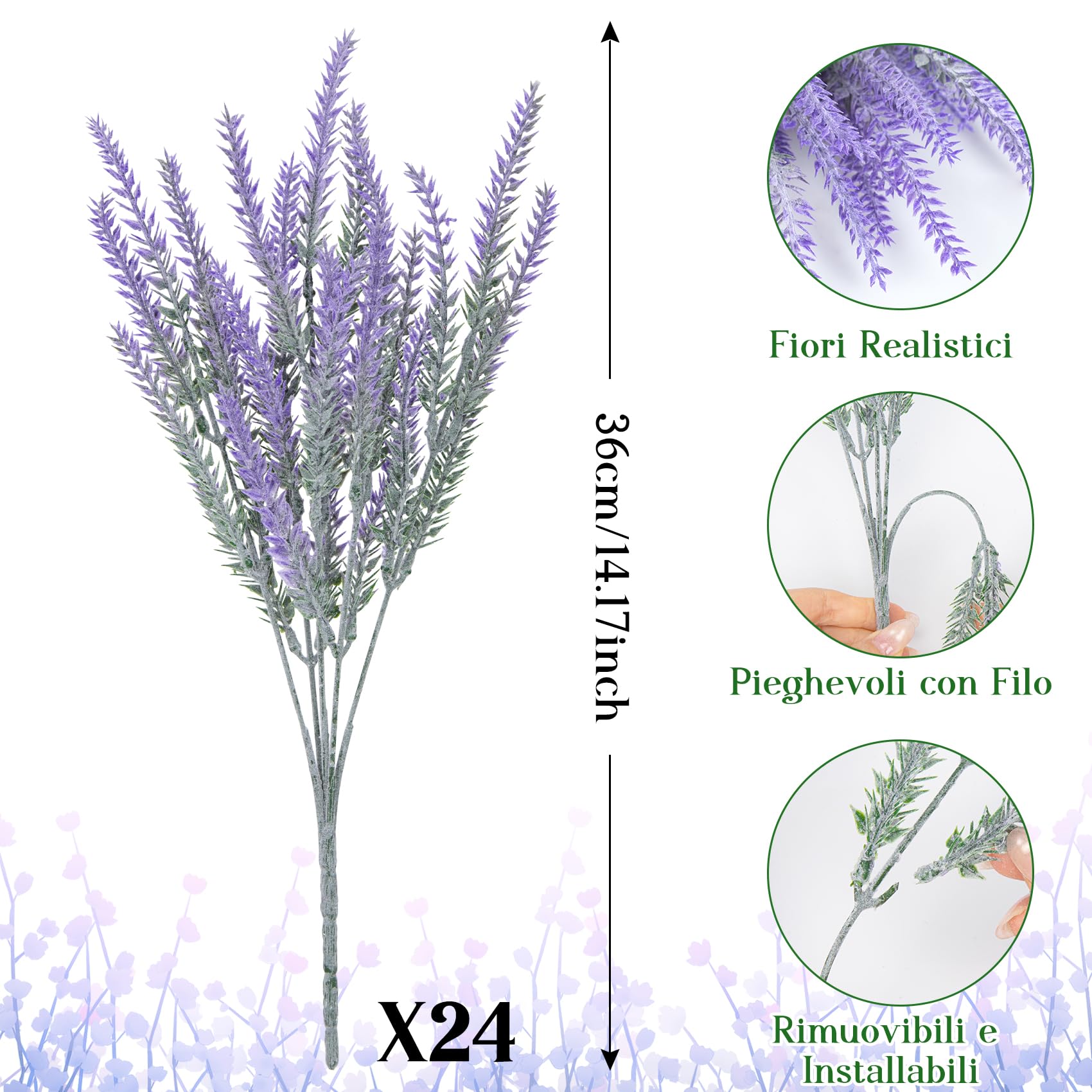 Fiori Artificiali 24 Pezzi Fiori Finti Lavanda Artificiali Realistici Per Matrimonio Casa, Festa, Ufficio, Decorazione Da tavolo, Composizioni Floreali Fai Da Te