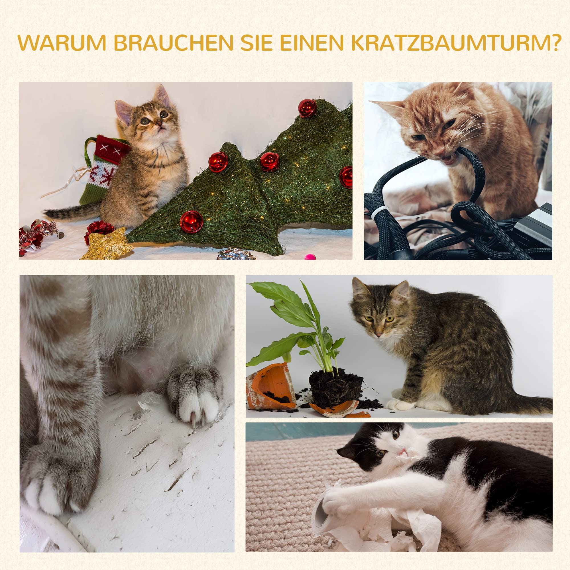 PawHut Katzenbaum Katzenkratzbaum Hängematte Grau L40 x B40 x H132 cm