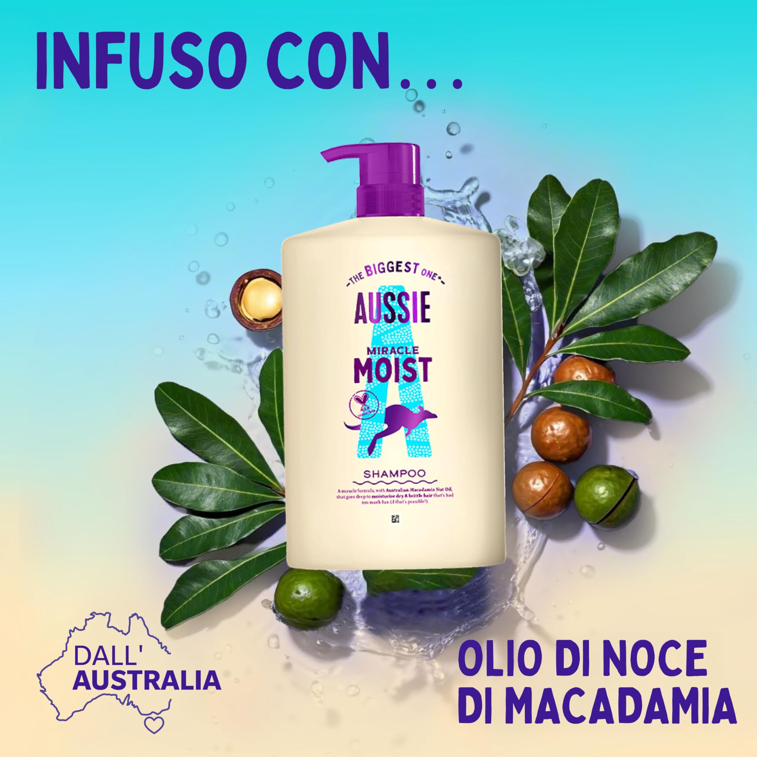 Aussie Miracle Moist Shampoo Idratante 1000ml, Formula Idratante per Rivitalizzare e Riparare Capelli Fragili e Secchi, Con Olio di Noci di Macadamia Australiane, Cruelty-Free