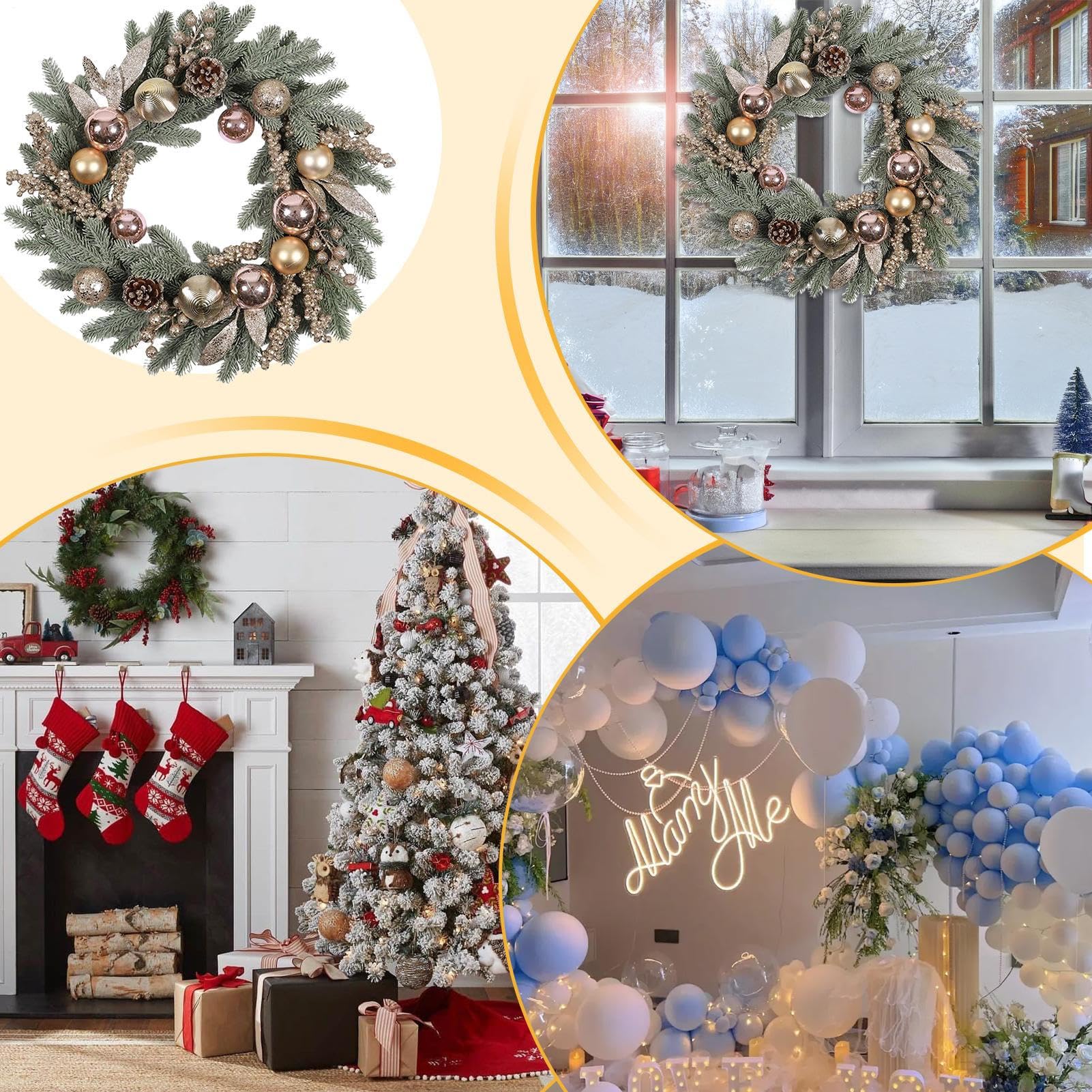 Corona de puerta de Navidad, guirnalda de ramas de pino de 20 pulgadas, corona artificial para Navidad, vacaciones, chimenea, porche, ventana, puerta, mesa, fiesta, boda, invierno, cocina