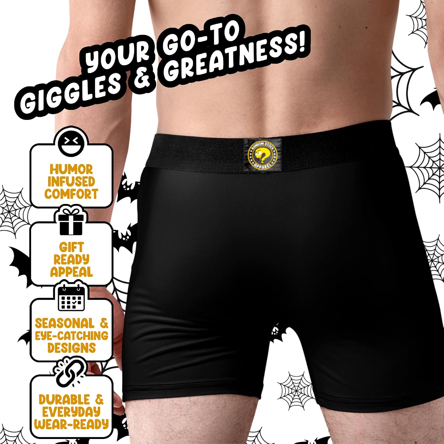 Random Stock Apparel Halloween Boxer Briefs for Men Spooky Fun Novelty Underwear Boo Basket Gift Idea