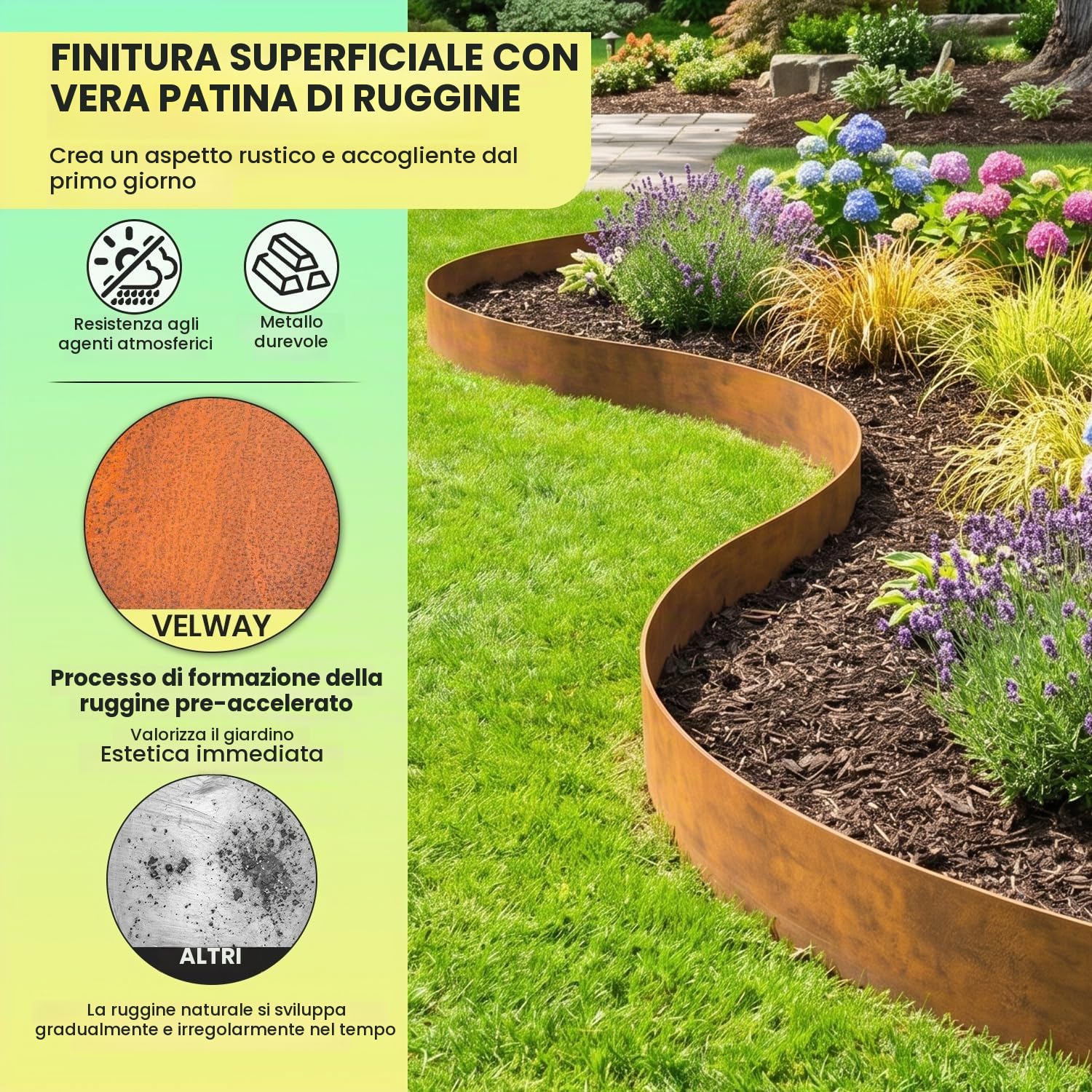 Velway Bordura per Aiuola in Acciaio Corten 10 m, Altezza 14 cm