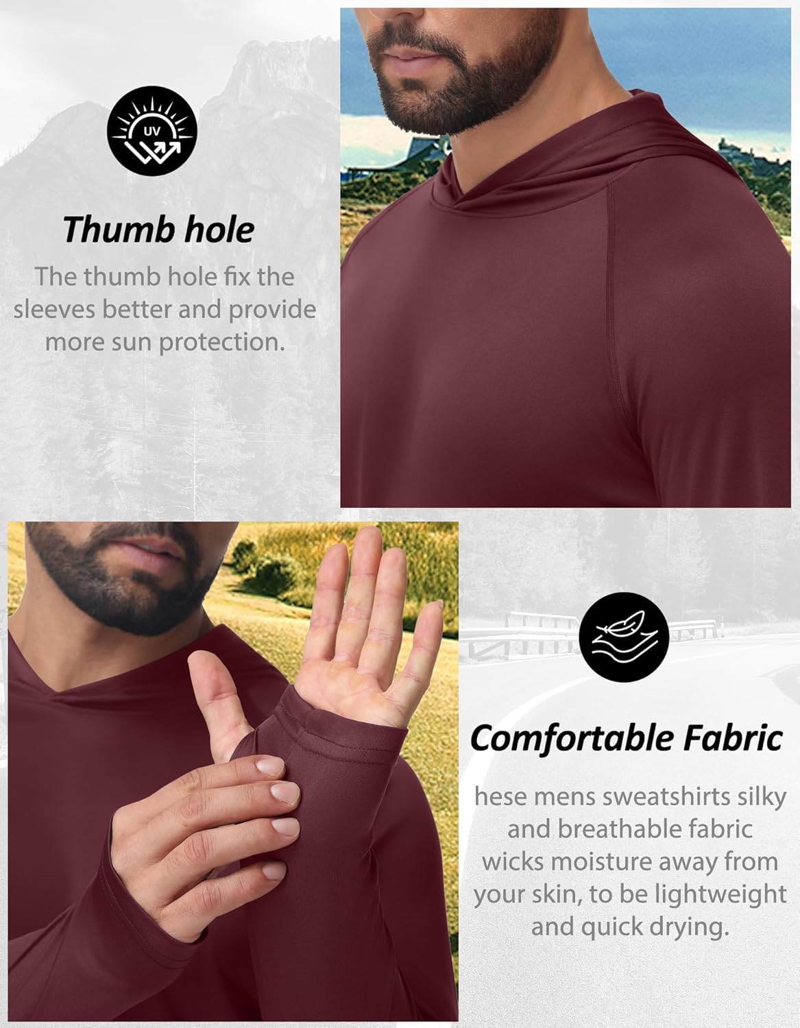 3 Pack Mens Lightweight Athletic Hoodies Long Sleeve Fishing Shirts with Hoodie Workout Running Pullover Sweatshirt - Image 5