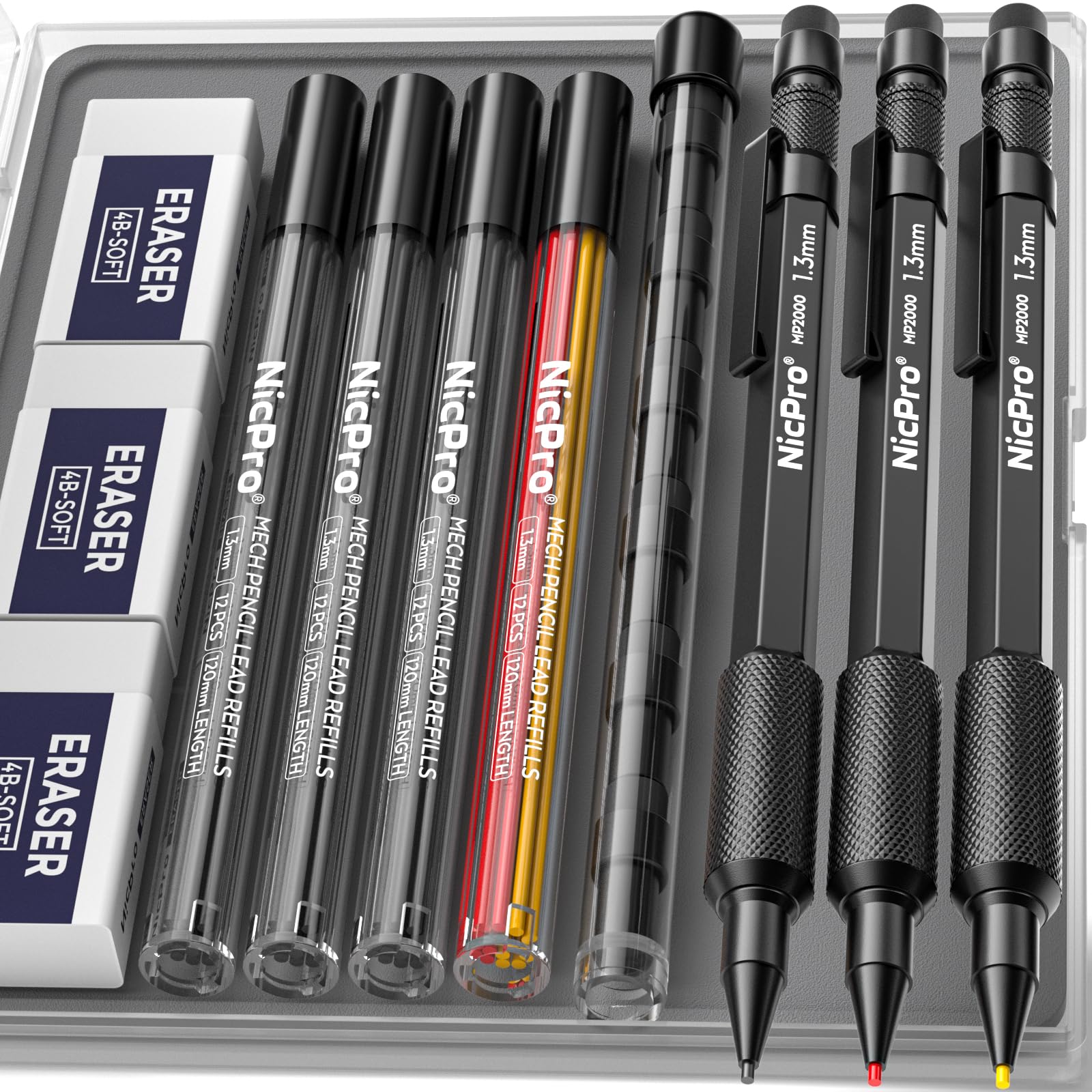 Amazon.com: Nicpro 3 PCS 1.3 mm Mechanical Pencils Set with 48