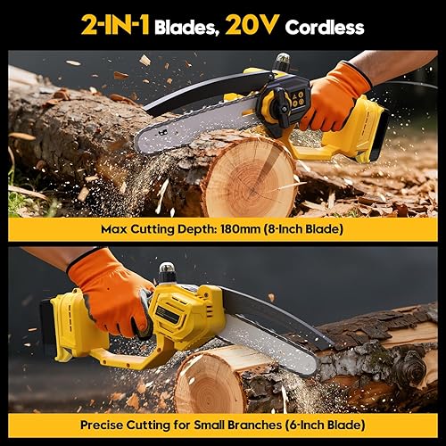 Miniatura 2 de Mini motosierra inalámbrica para batería Dewalt 20V MAX, motosierra sin escobillas 2-EN-1 de 8 pulgadas y 6 pulgadas con motosierra sin escobillas