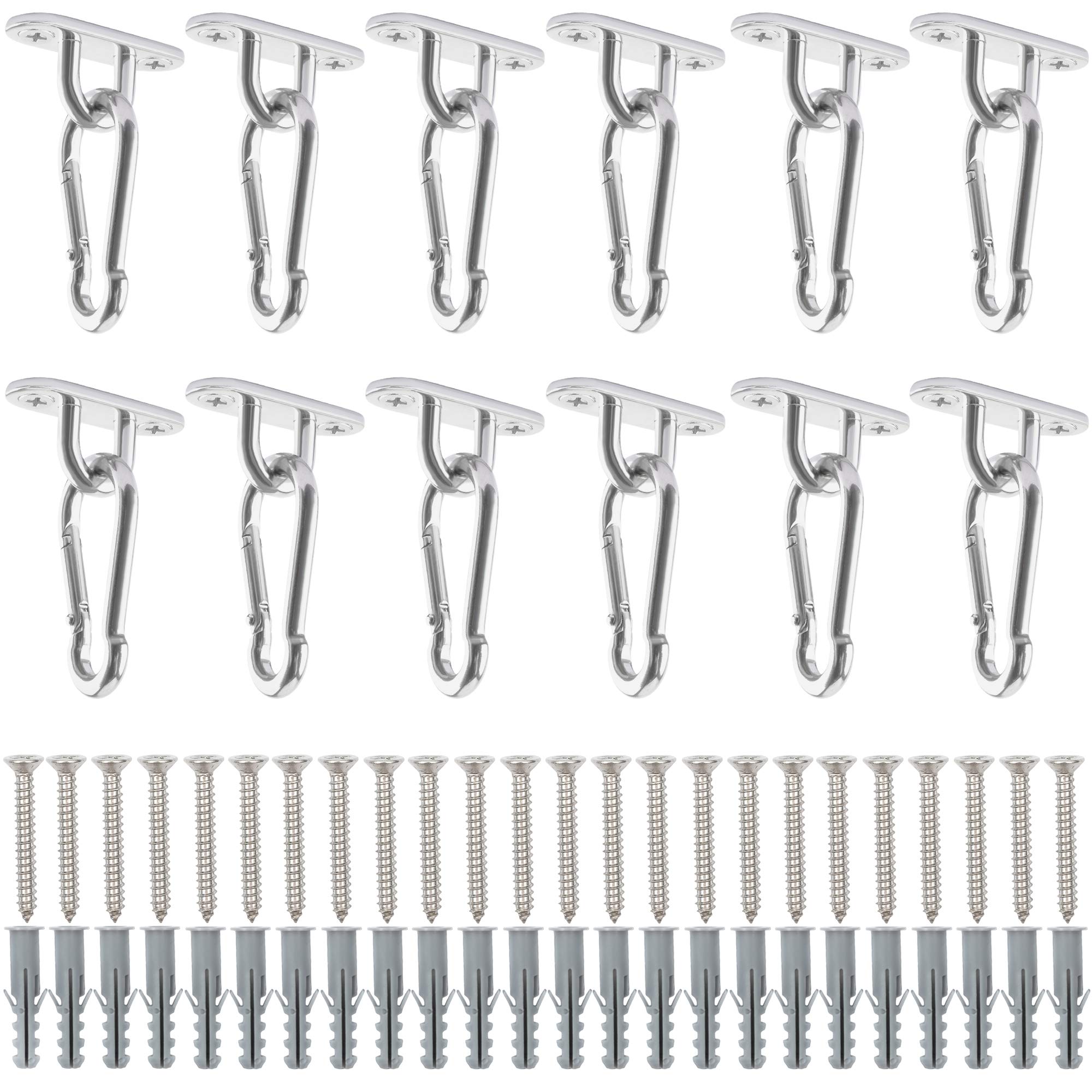 Pad Eye Stainless Steel Set - 12 Pcs Staple Hook Loop Heavy Duty Eye Plate Tie Down Anchor Point with Stainless Steel Snap Hooks Screws and Expansion Tubes for Wall Ceiling Boat Mount Marine Hardware