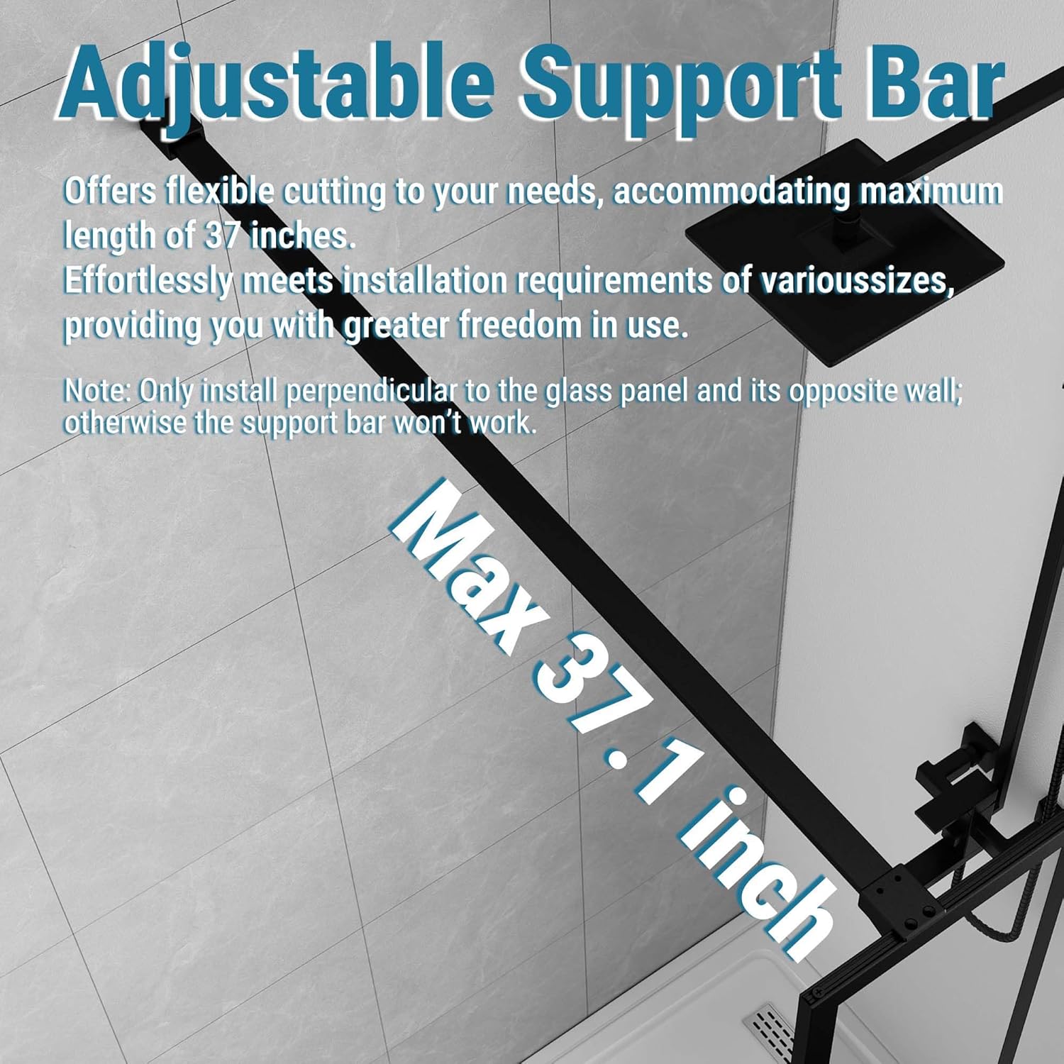 Sunrosa 32"×78" Shower Glass Panel,8mm Thick Shower Screen,Black Grid Pattern Fixed Glass Shower Panel, Easy to Clean