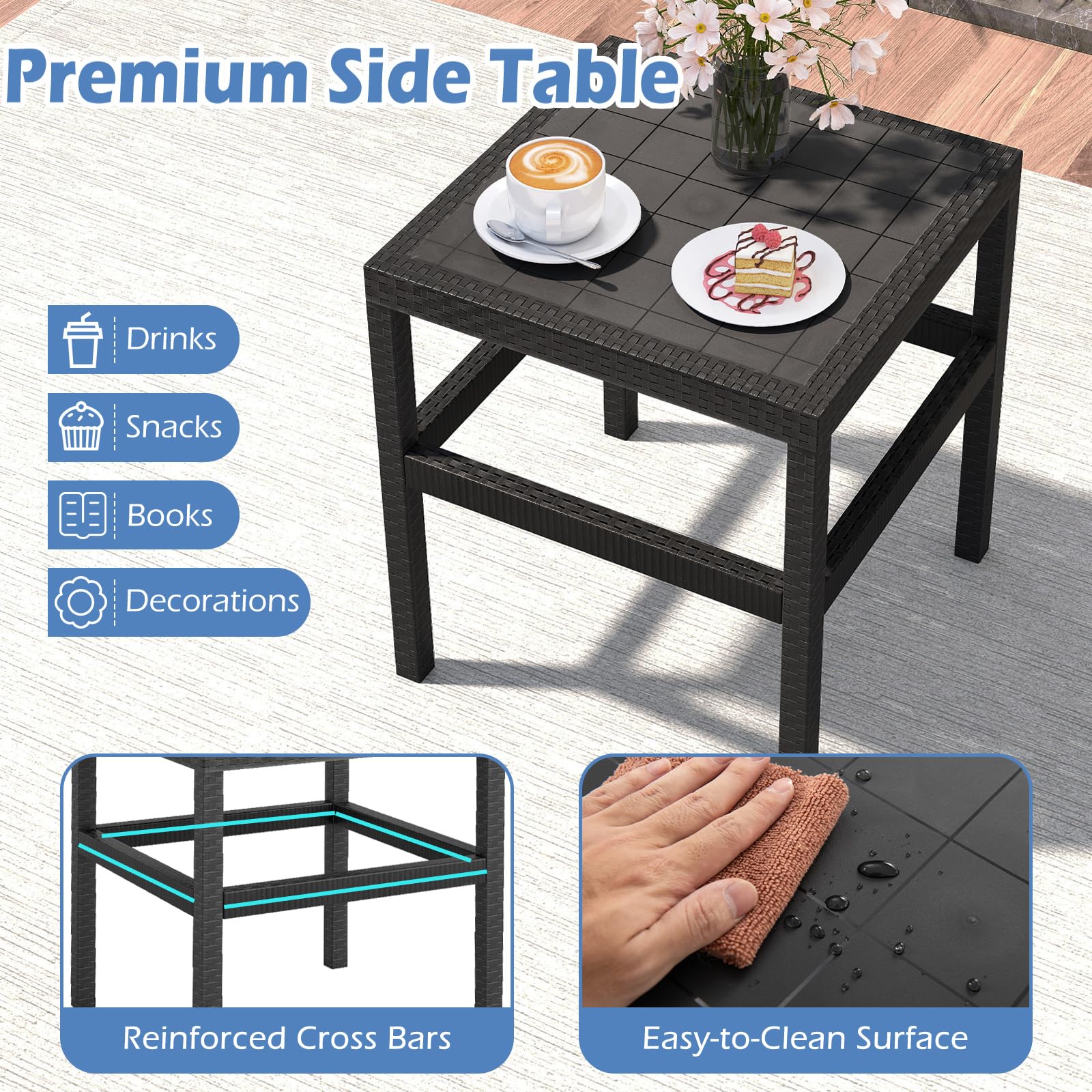 LIFEZEAL Juego de Mesa y Sillas de Jardín 3 Piezas con Asiento Ergonómico | Muebles de Patio Modernos, Mesa y 2 Sillones de Mimbre para Jardín Piscina Terraza PP Resistente