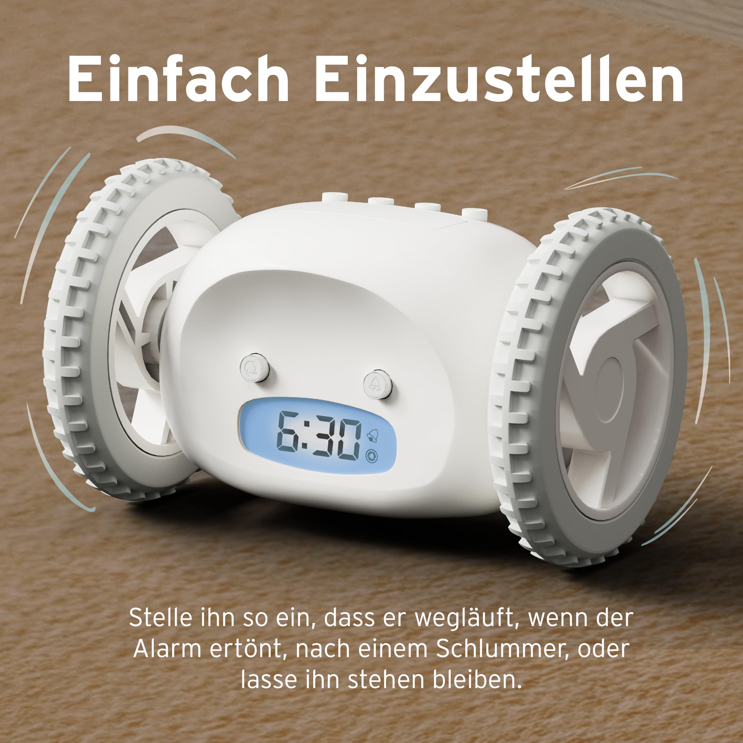 CLOCKY, Wecker auf Rädern (Original) | Laut für Schlafmützen Cool, Fun, Wird springen, jagen, weglaufen, Sich bewegen, Rollen. (Schwarz&Schwarz)