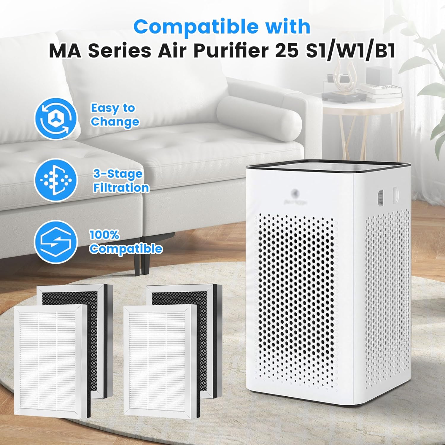 MA 25 Replacement Filter for MA-25 Air Purifier S1/W1/B1, 3-in-1 High-Efficiency Filtration System, H13 True HEPA Filter and Activated Carbon Filter, 4 Pack - Image 2