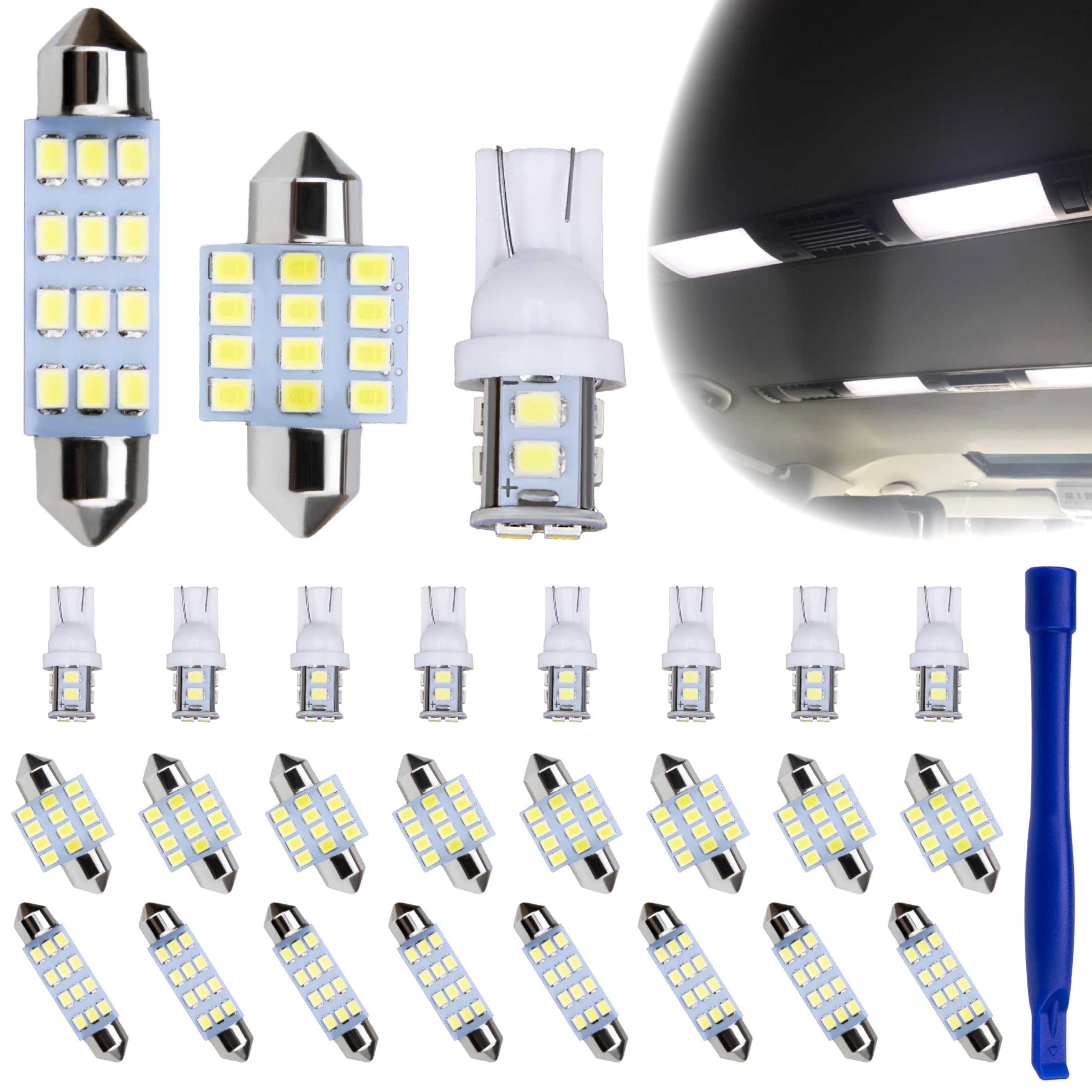ecocstm 24 PCS Interior Led Dome Lights for Cars 194 T10 DE3175 578 31mm 42mm Luces Led Para