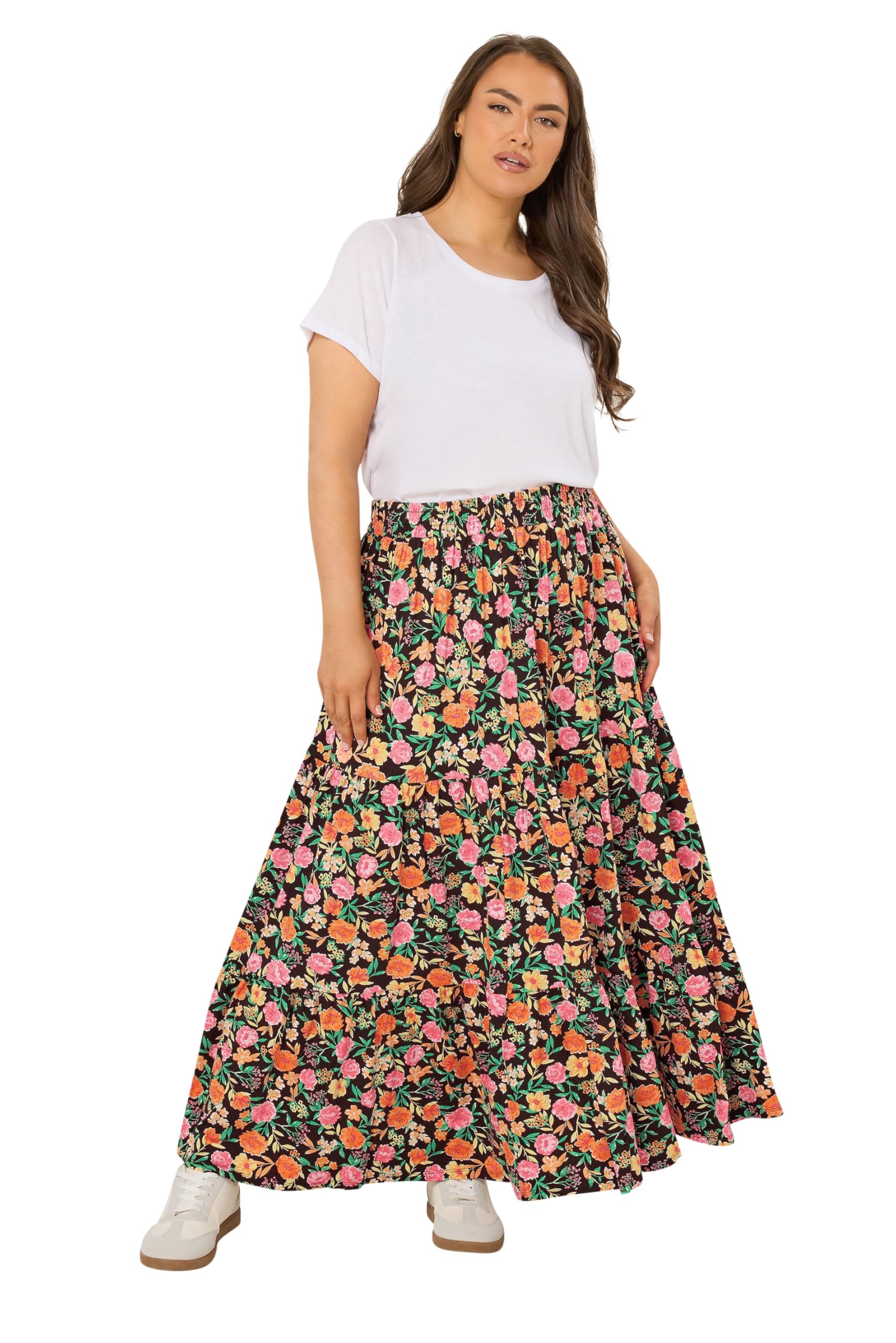 Yours Women's Multicolor Floral Tiered Maxi Skirt | Size: 26/28