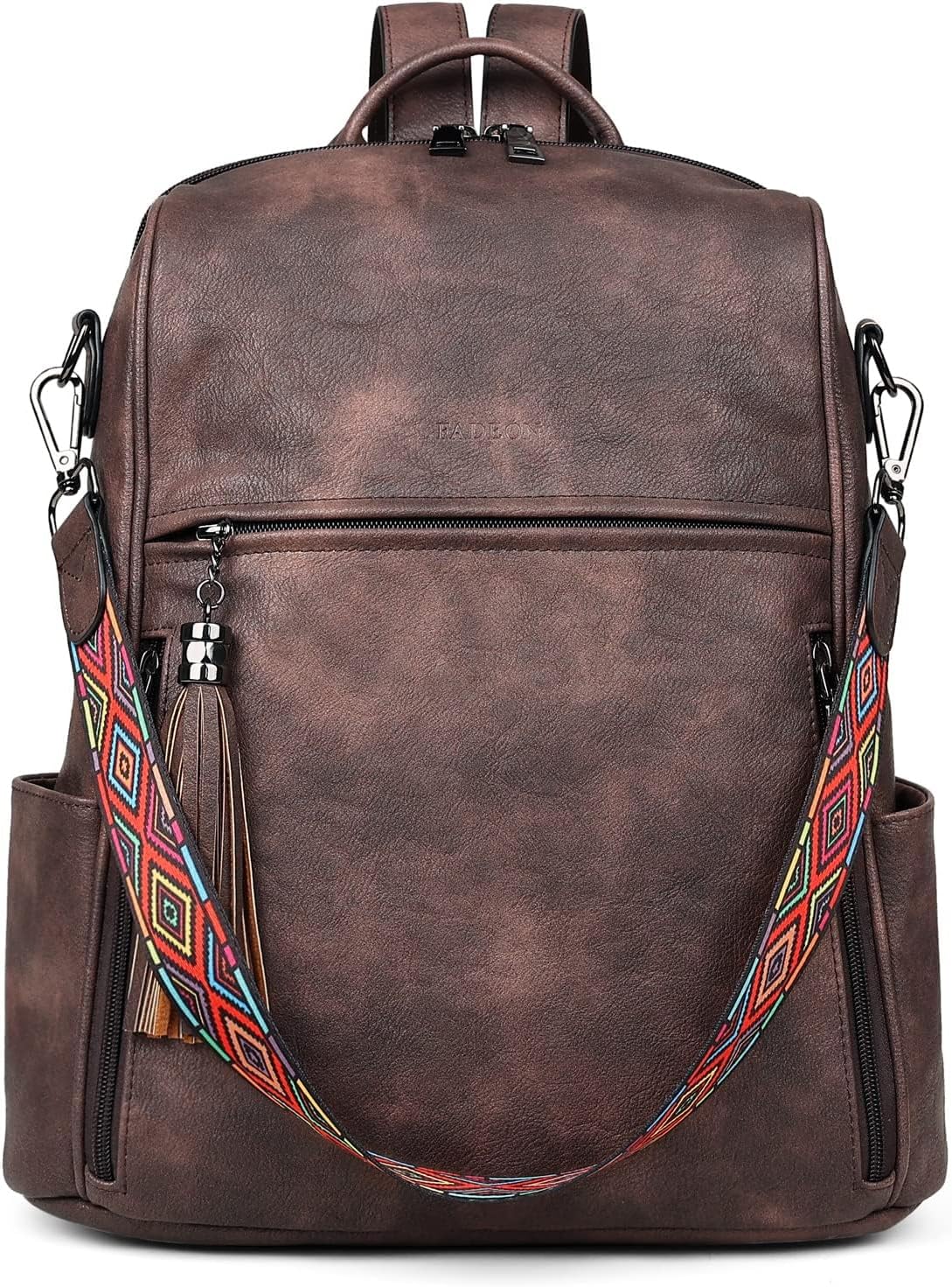 FADEON Leather Backpack Purse for Women Designer Travel Backpack Purses PU Fashion Ladies Shoulder Bag with Tassel