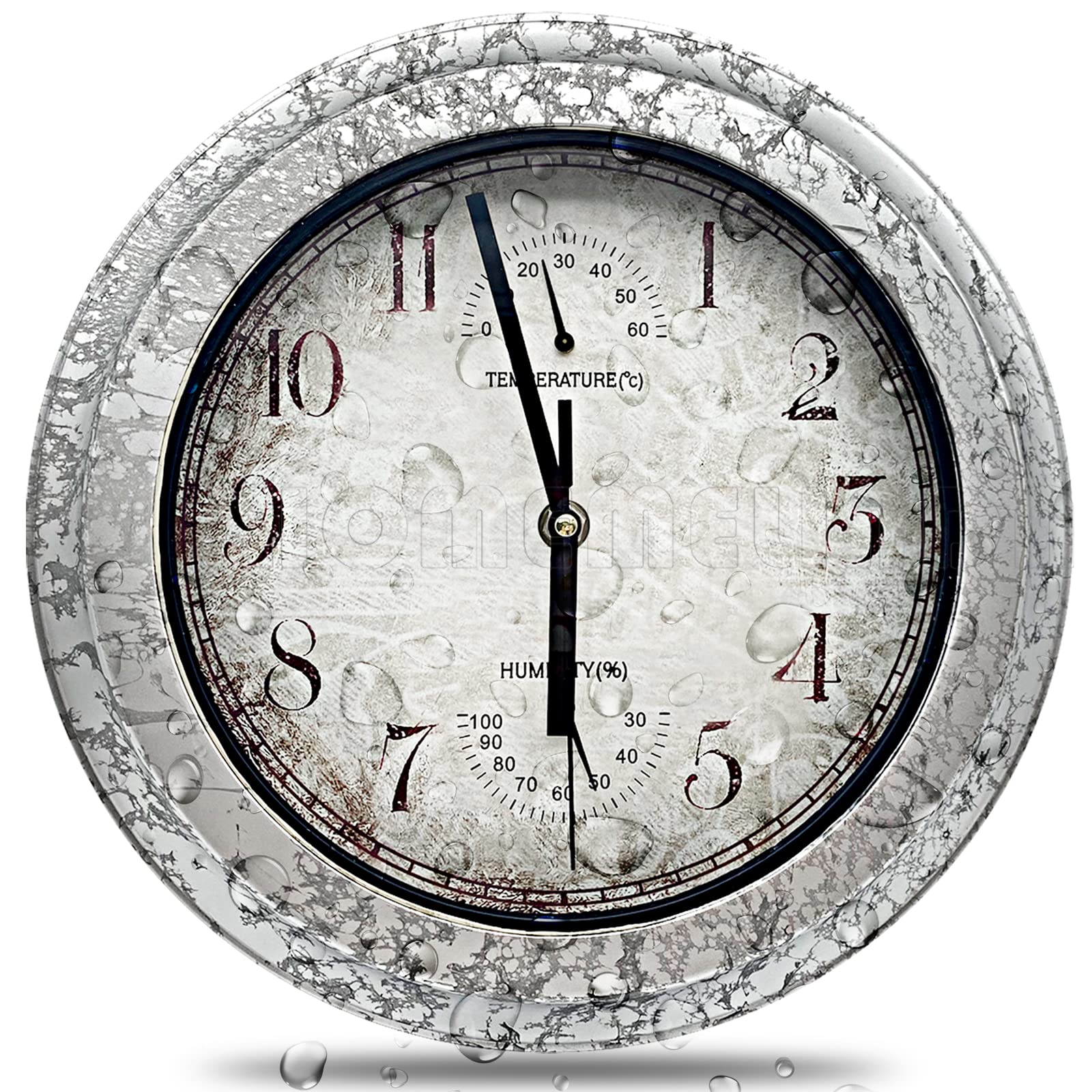 Vintage Wall Clock Thermometer Hygrometer Combo, 11" Retro Non Ticking Waterproof Clock with Temperature Humidity, Quartz Decorative Wall Clocks for Home Living Room Office Kitchen Bedroom (Silver)