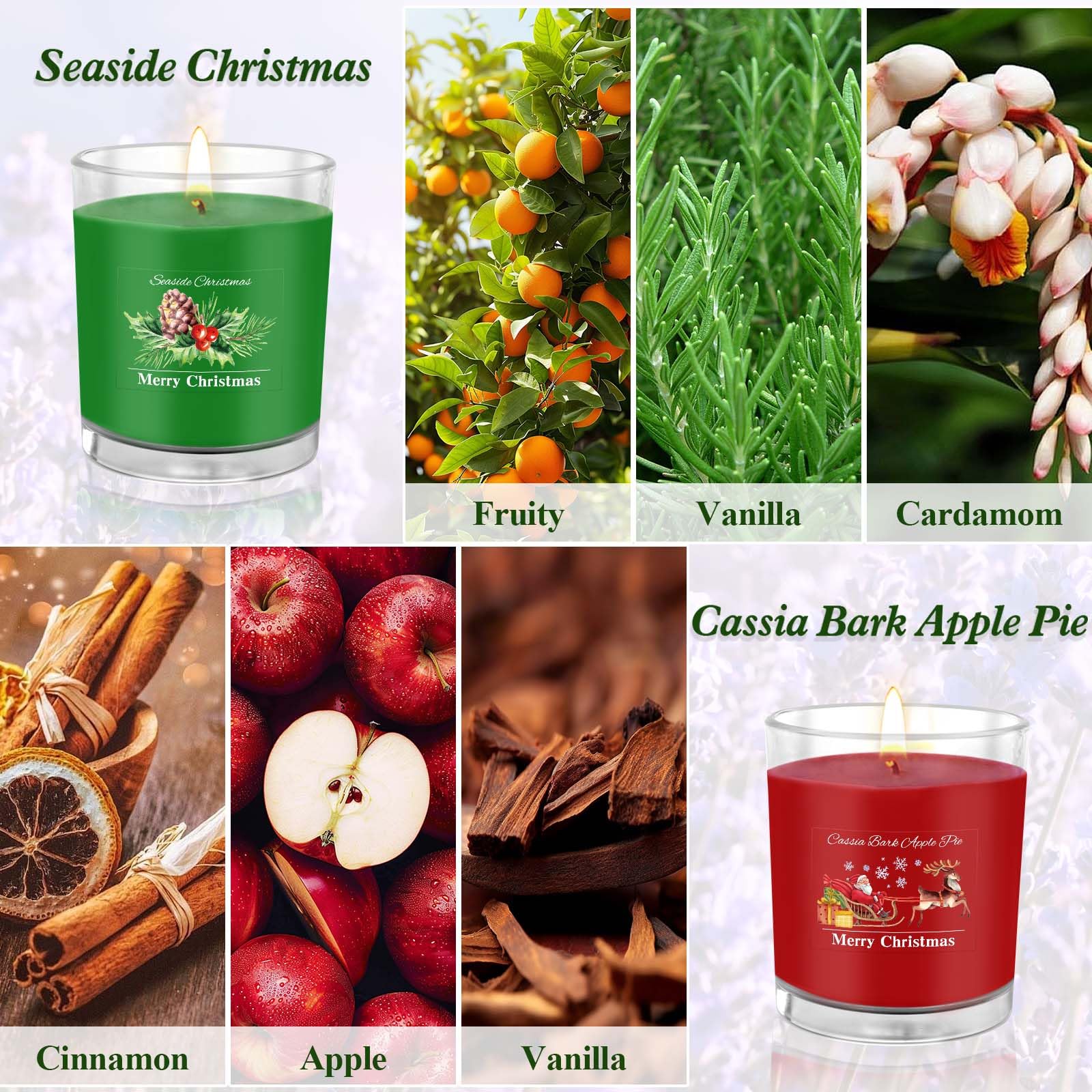 Lot De 2 Bougies Parfumées Noël 320g - Cire De Soja Naturelle, Parfums Relaxants, Coffret Cadeau - 12