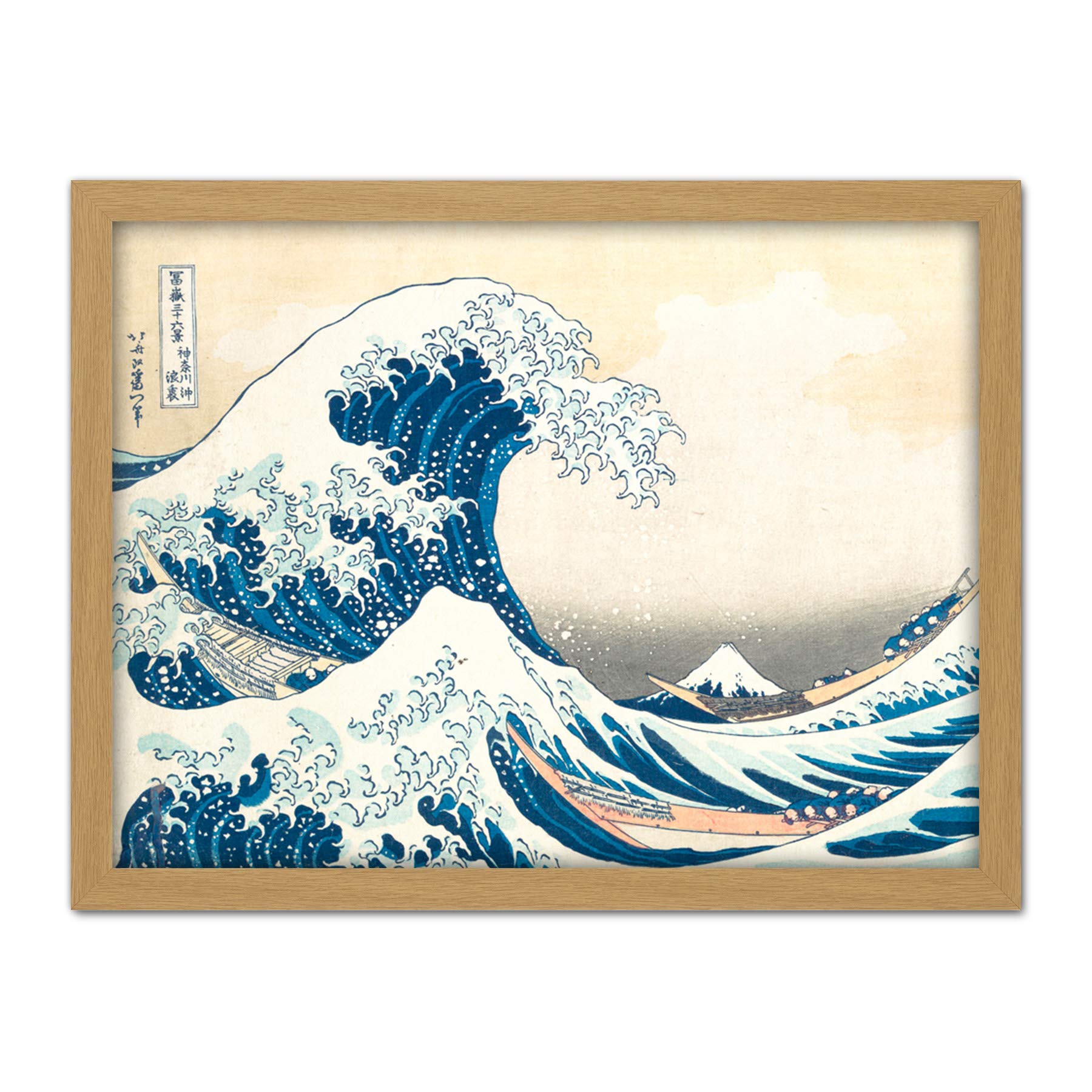 Wee Blue Coo Hokusai Great Wave off Kanagawa Artwork Framed Wall Art Print 18X24 Inch