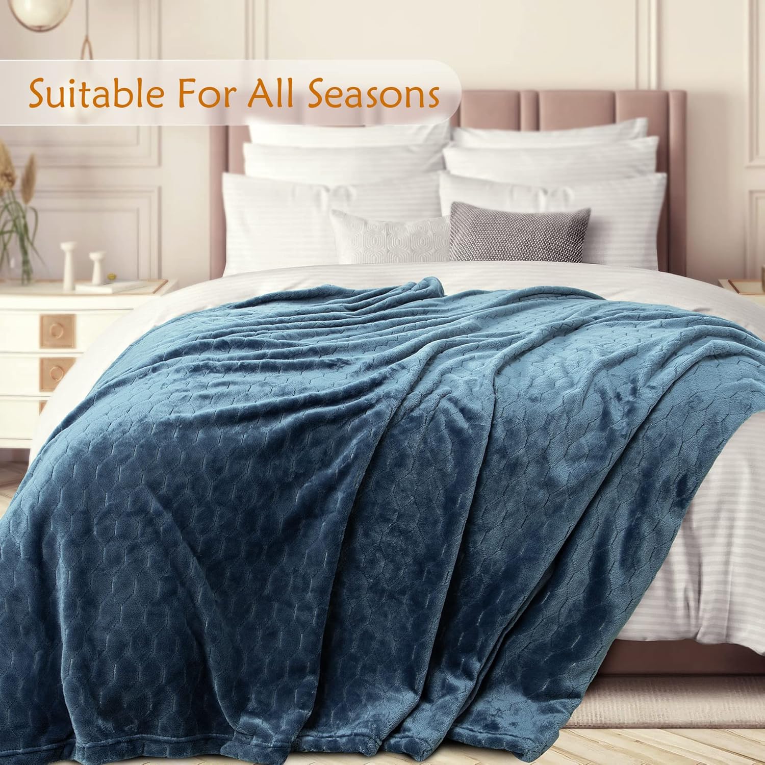 TOONOW Fleece Blanket Super Soft Plush Throw Blanket Twin Size 60" x 80", Cozy Fuzzy Bed Blankets Geometric Pattern Comfy Microfiber Flannel Blankets for Couch, Bed, Sofa, Navy Blue - Image 3