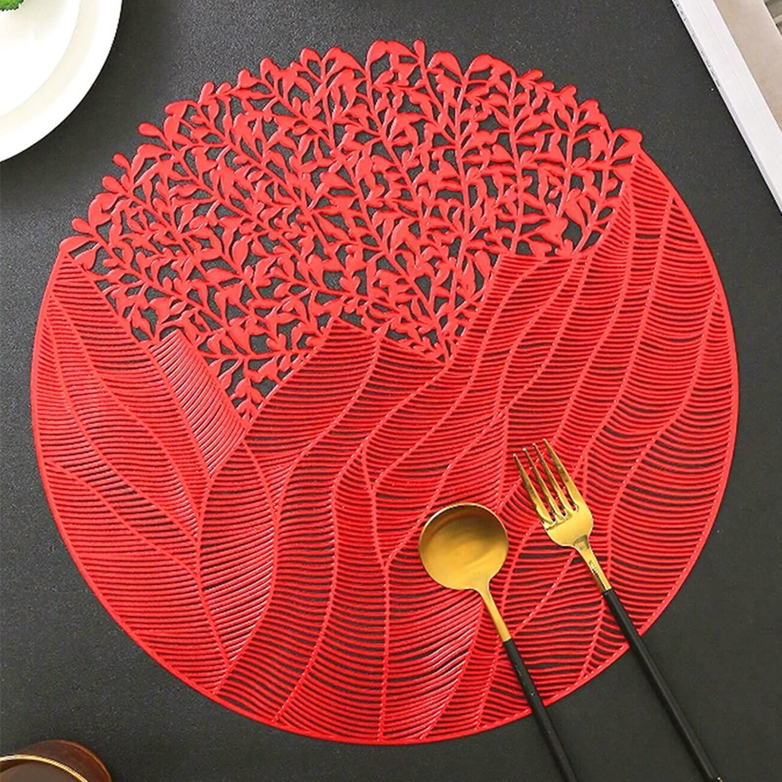Set di 10 sottopiatti natalizi sotto piatto rosso, 38 cm, fiori cavi, foglie in PVC, per cucina, sala da pranzo, casa e hotel