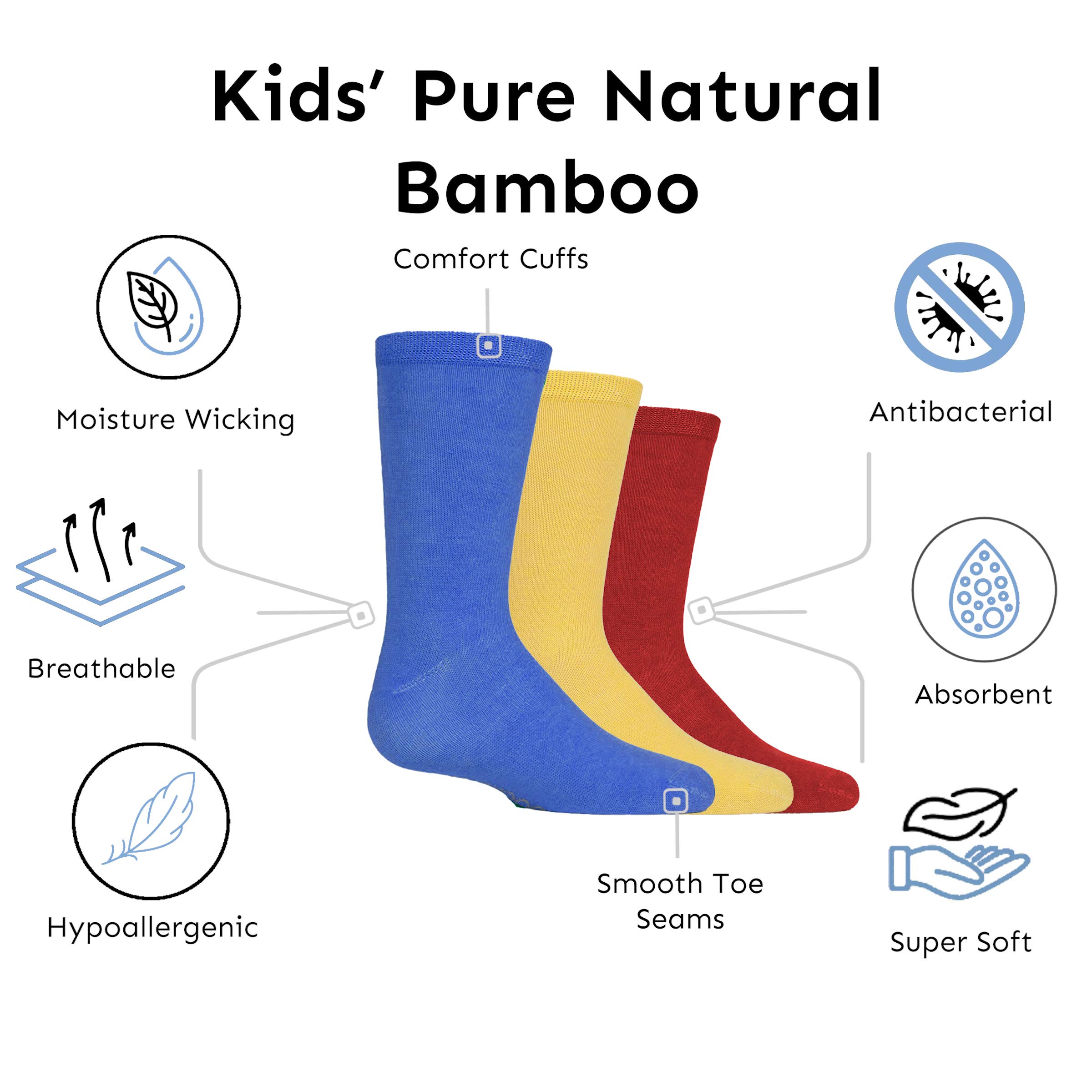 SockShop Dziecięce bambusowe skarpety szkolne, dla chłopców i dziewcząt, jednokolorowe, oddychające, miękkie, chłodzące, wygodne mankiety, gładkie szwy na palcach, 6 par