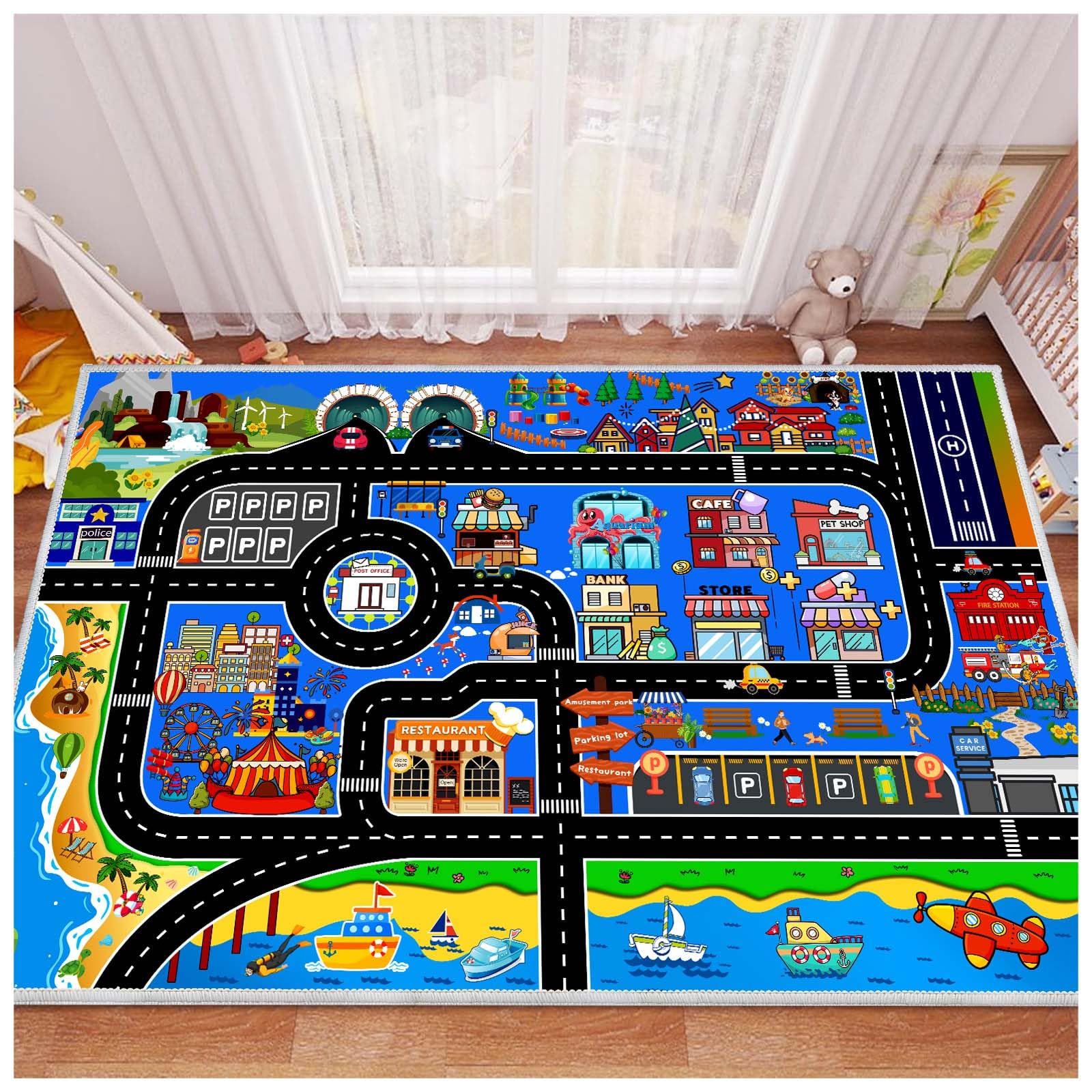 YSYTLCL Kids Car Rug Play Mat Carpet for Cars Toys,31''x47'' Educational Road Traffic Carpet Kids Rugs for Playroom Kid Room Bedroom Toddler Decor,