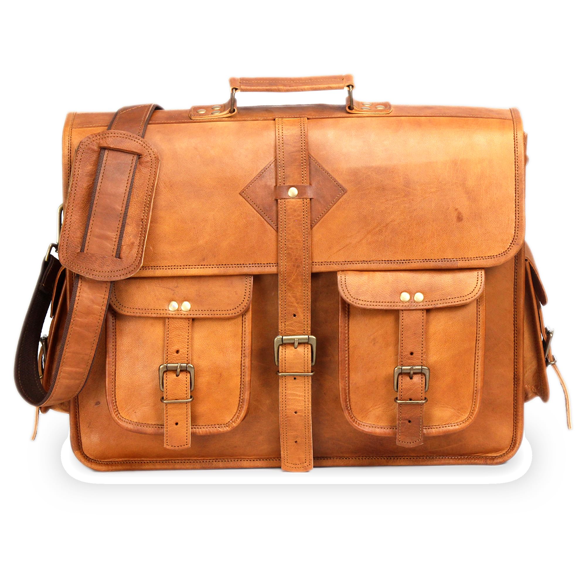 Vintage Leather Laptop Bag for Men Full Grain Large Leather Messenger bag for men 18 inches with rustic look Brown briefcase