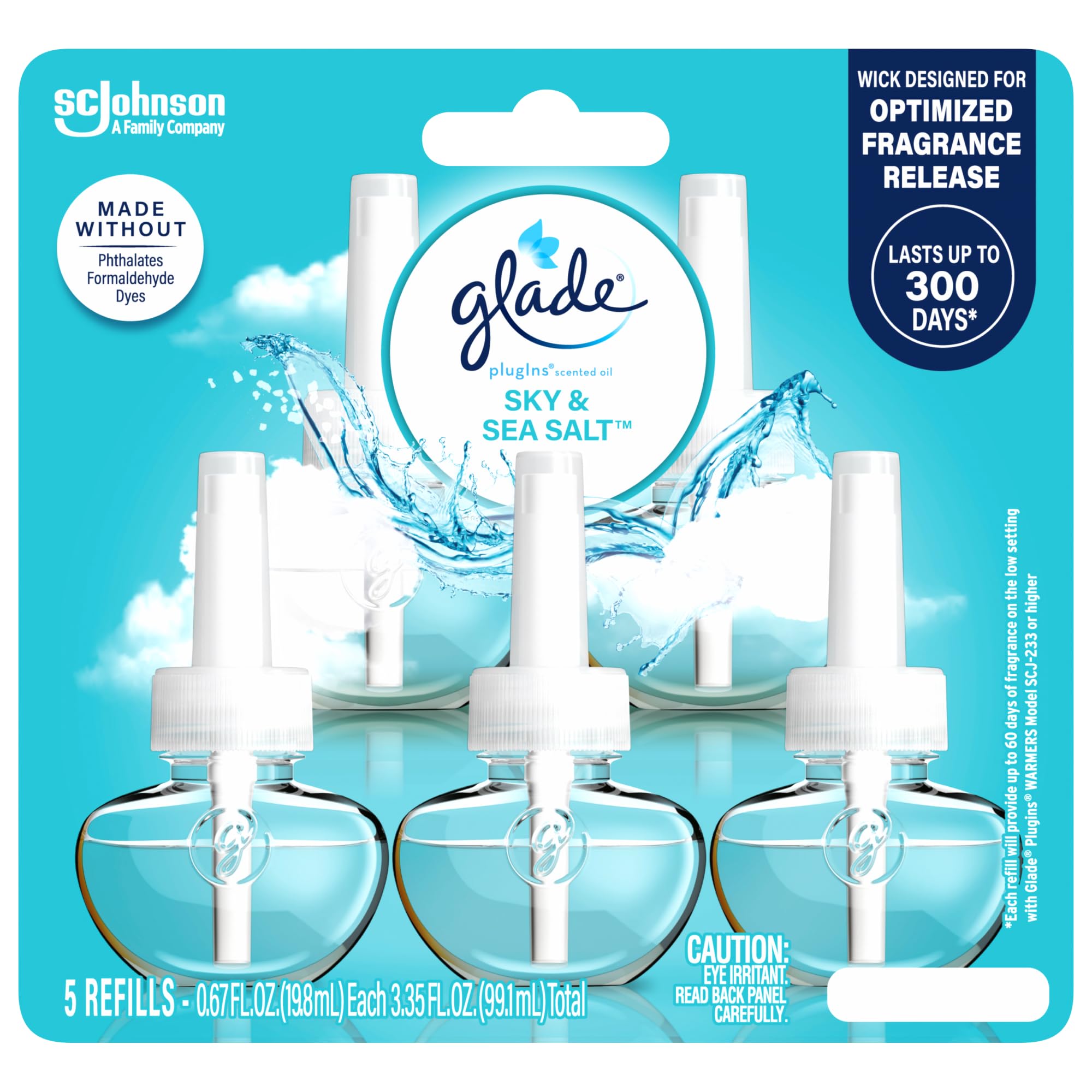 Glade Sky & Sea Salt PlugIns Refills Air Freshener, 3.35 Fl Oz (5 Count) | Ocean Breeze Scent with Essential Oils - main product image