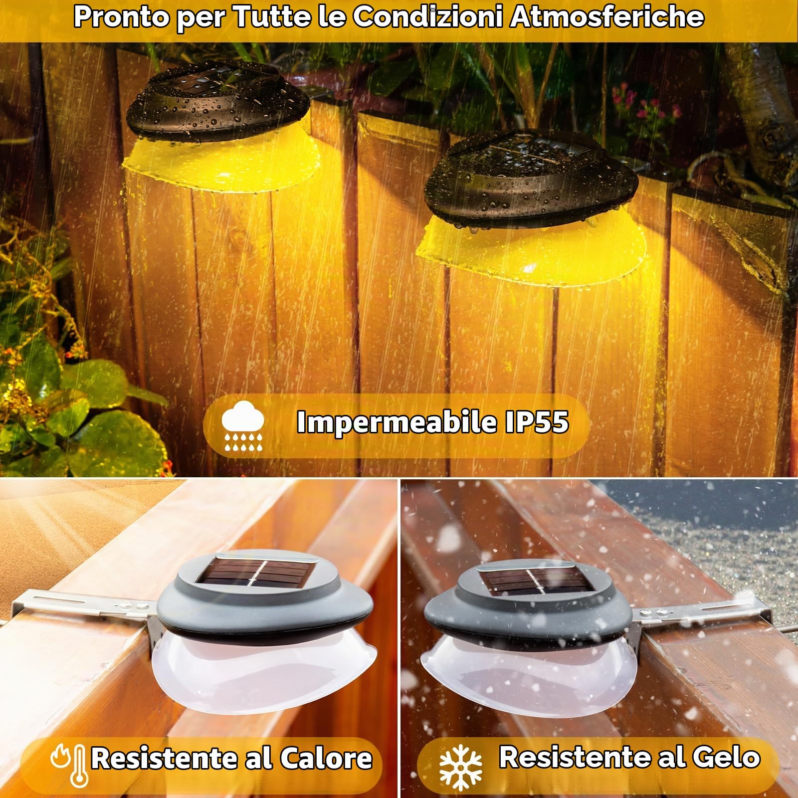 AGOTD Luce Solare LED Esterno, Luci Solari Grondaia, IP55 Impermeabili Bianca Calda da giardino, Lampade Solare Esterno, per Patio, Vialetto, Cortile, Garage, Eave, Recinzioni 6 Pezzi