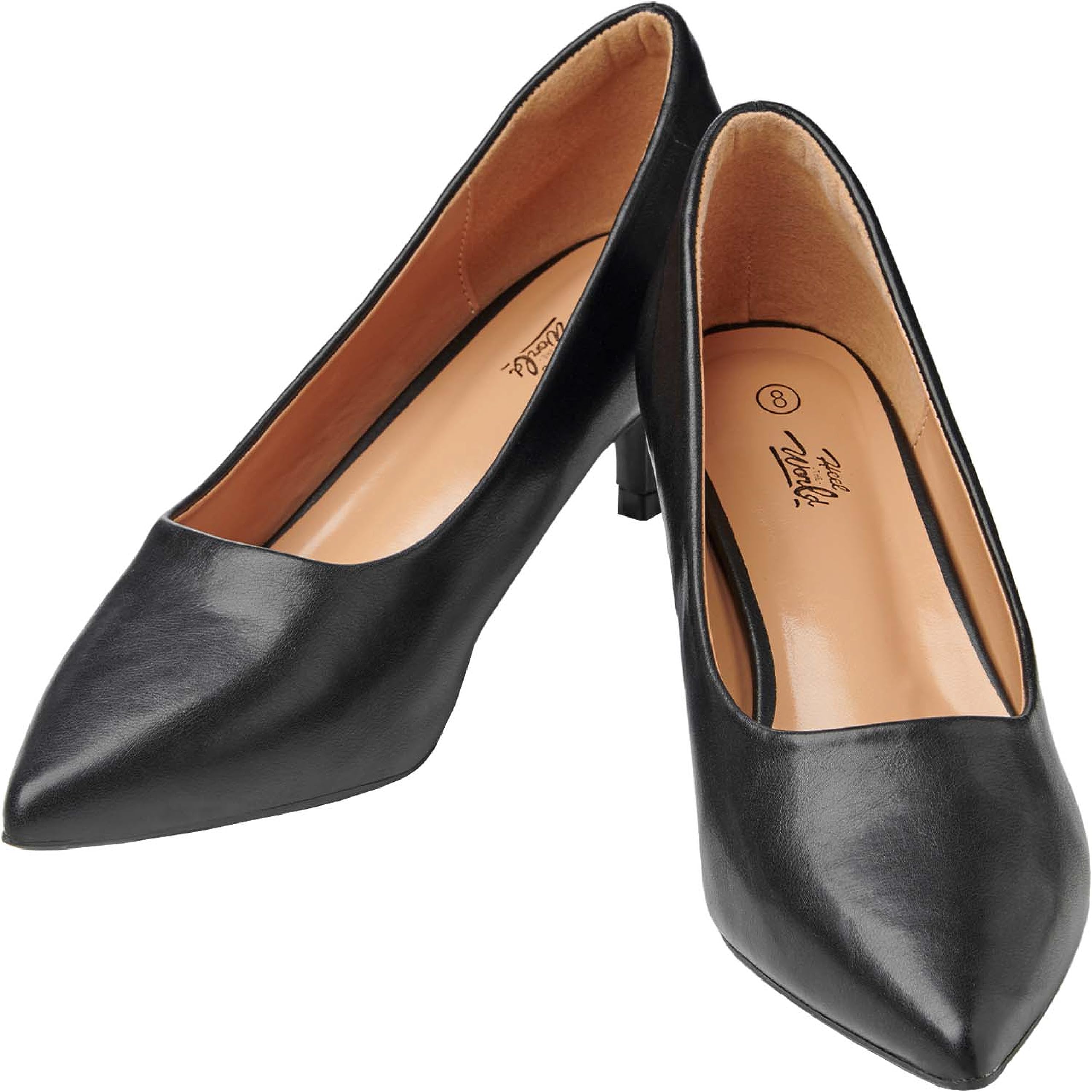 Heel The WorldWomen's Pumps, Black Nude White Gold Brown Kitten Heels for Women 2 inch