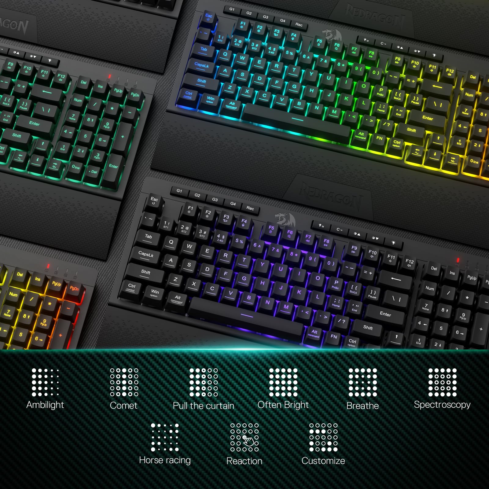 Redragon K515 PRO Shiva RGB Tastiera da gioco a membrana wireless, tastiera meccanica a 98 tasti con interruttore lineare, tasti macro e multimediali integrati, poggiapolsi rimovibile US LAYOUT