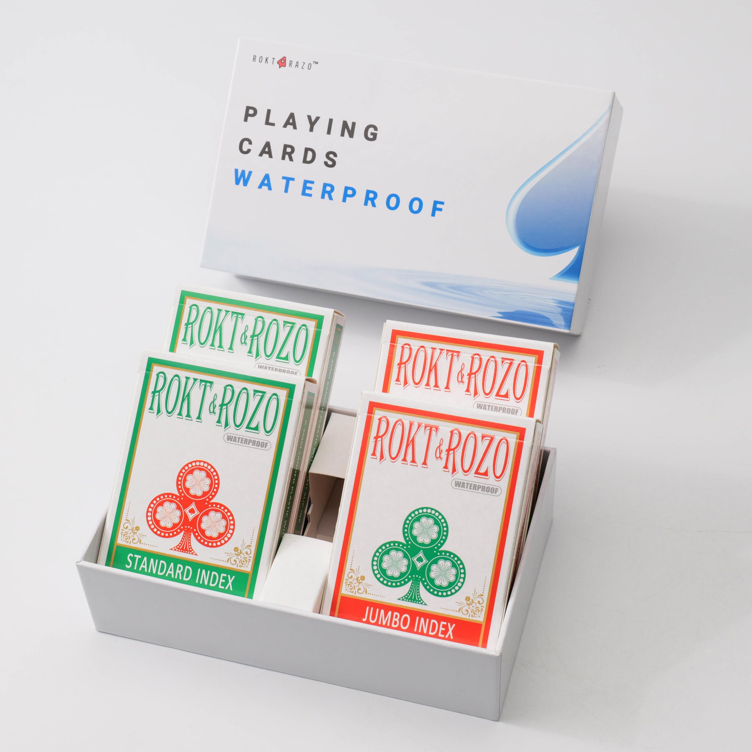 rokt&razo Premium Sanded Plastic Playing Cards 4 Decks: 100% Waterproof, 2 Standard & 2 Jumbo Index, Large Print Poker Cards - Image 3