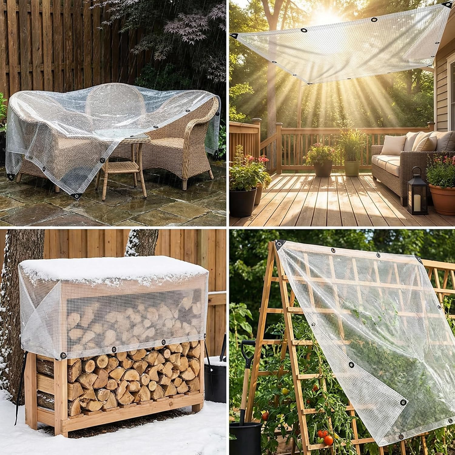 Tarpaulin with Eyelets, Waterproof, Fabric, 220 g/m², All-Purpose, Tear-Resistant, UV Stabilised, Mould-Resistant, 1.6 m x 3.2 m, Weiß