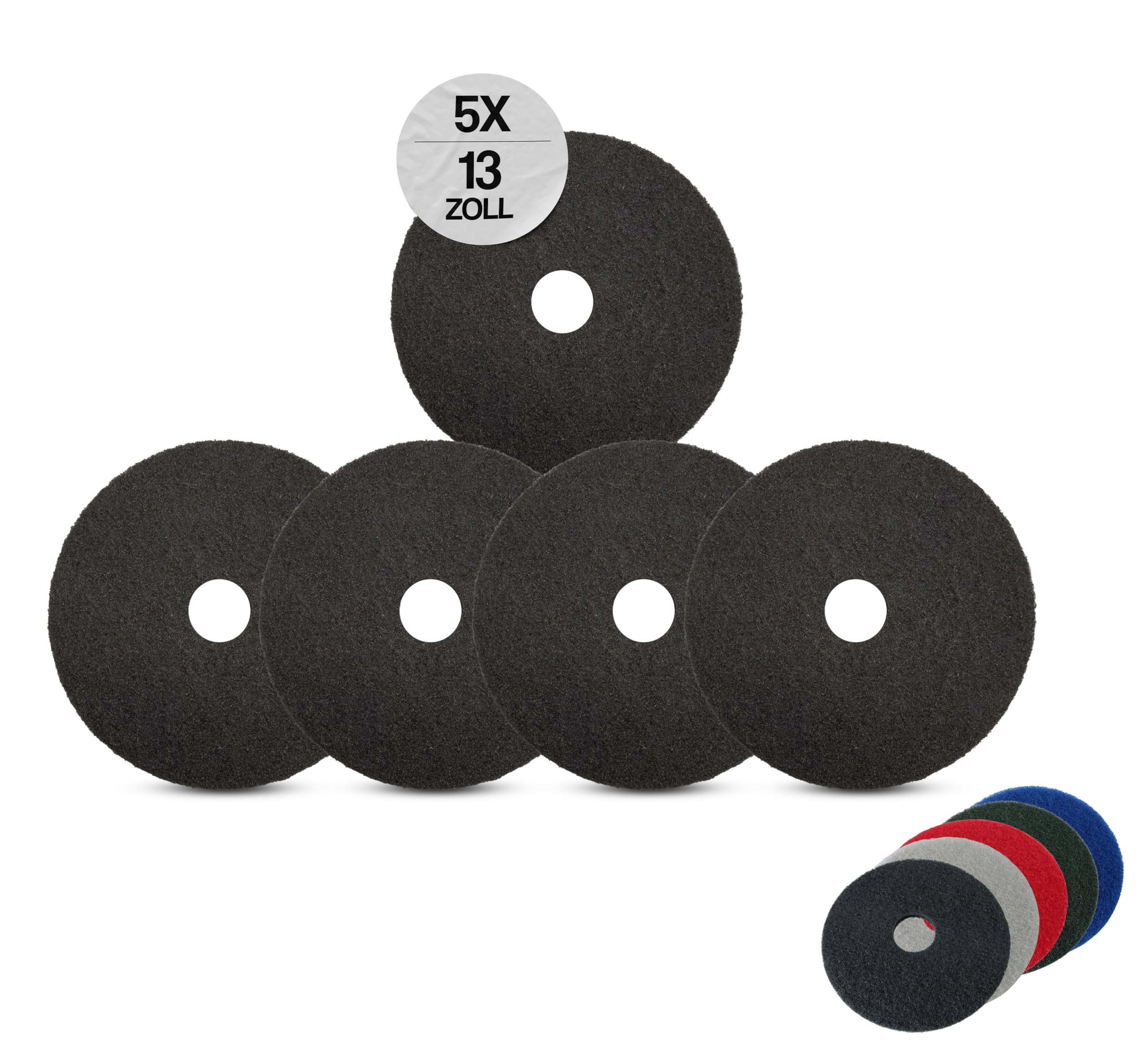 Superpads Maschinenpads aus Polyester 23-25mm - Reinigungspads für Trocken- & Nassanwendung - Hohe Reinigungsleistung für verschiedene Bodenarten (13 Zoll, Schwarz, 5er Set)