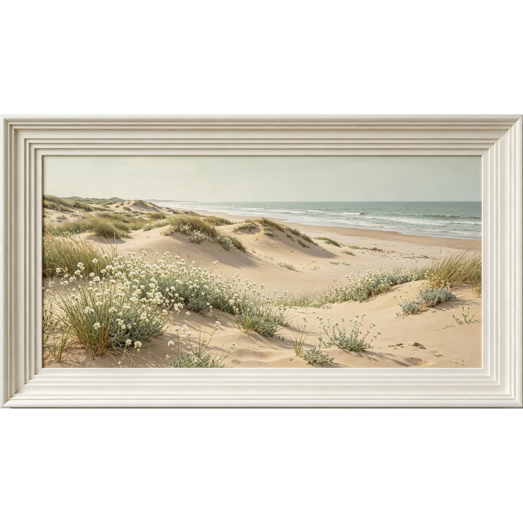 QZLITHOTIC 50×90cm3D Framed Wall Art， Coastal Sand Dunes Beach Floral Landscape SelfActivated Mural， WaterActivated Peel & Stick Fabric Decor Wall Decal for Bedroom Living Room