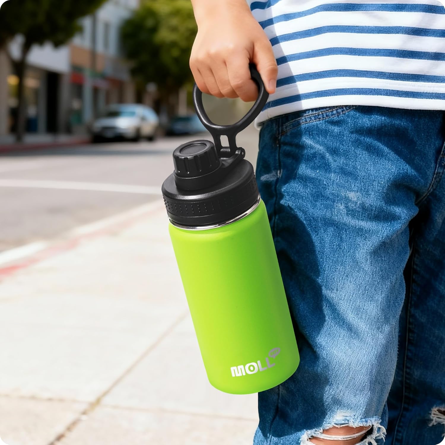 Kids Insulated Water Bottle-16 oz Stainless Steel Vacuum Wide Mouth Sports Flask with Silicone Boot-Reusable Metal Leak Proof Travel Water Bottle for Girls Boys, BPA-Free(Apple Green) - Image 6