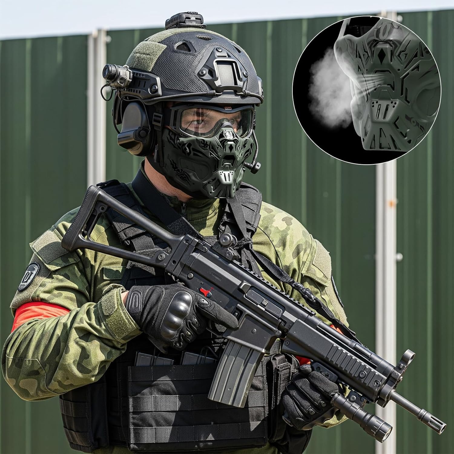 Lishuyeh Máscara de media cara para airsoft, máscara de protección táctica creativa, máscara de paintball, antiempañamiento para Halloween, cosplay, accesorios de película, paintball, CS, caza - 5