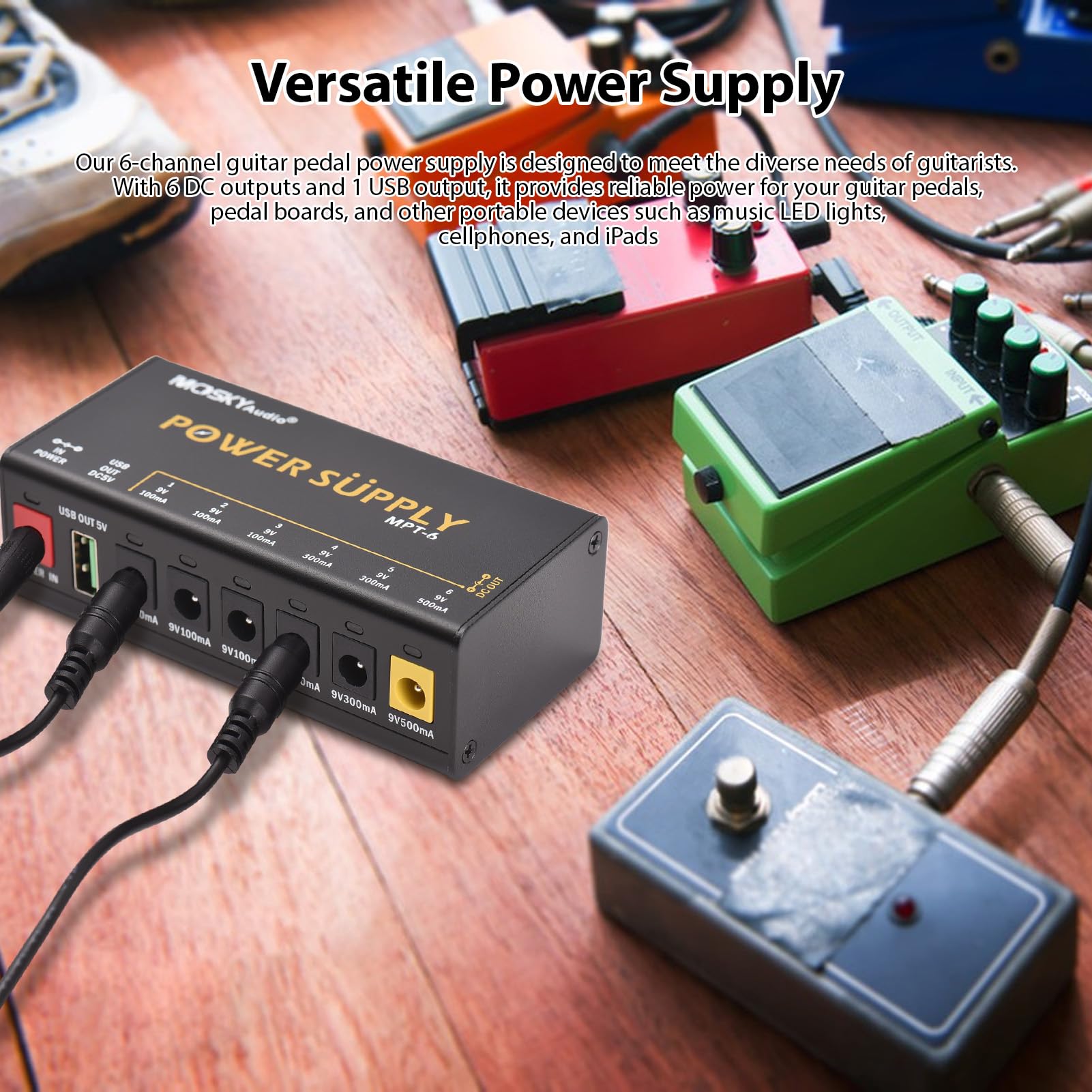 Alimentatore per Pedali per Chitarra a 6 canali con Protezione Indipendente dai cortocircuiti Indicatore di Alimentazione a LED Alimentatore per Pedali per Effetti per Chitarra Altri