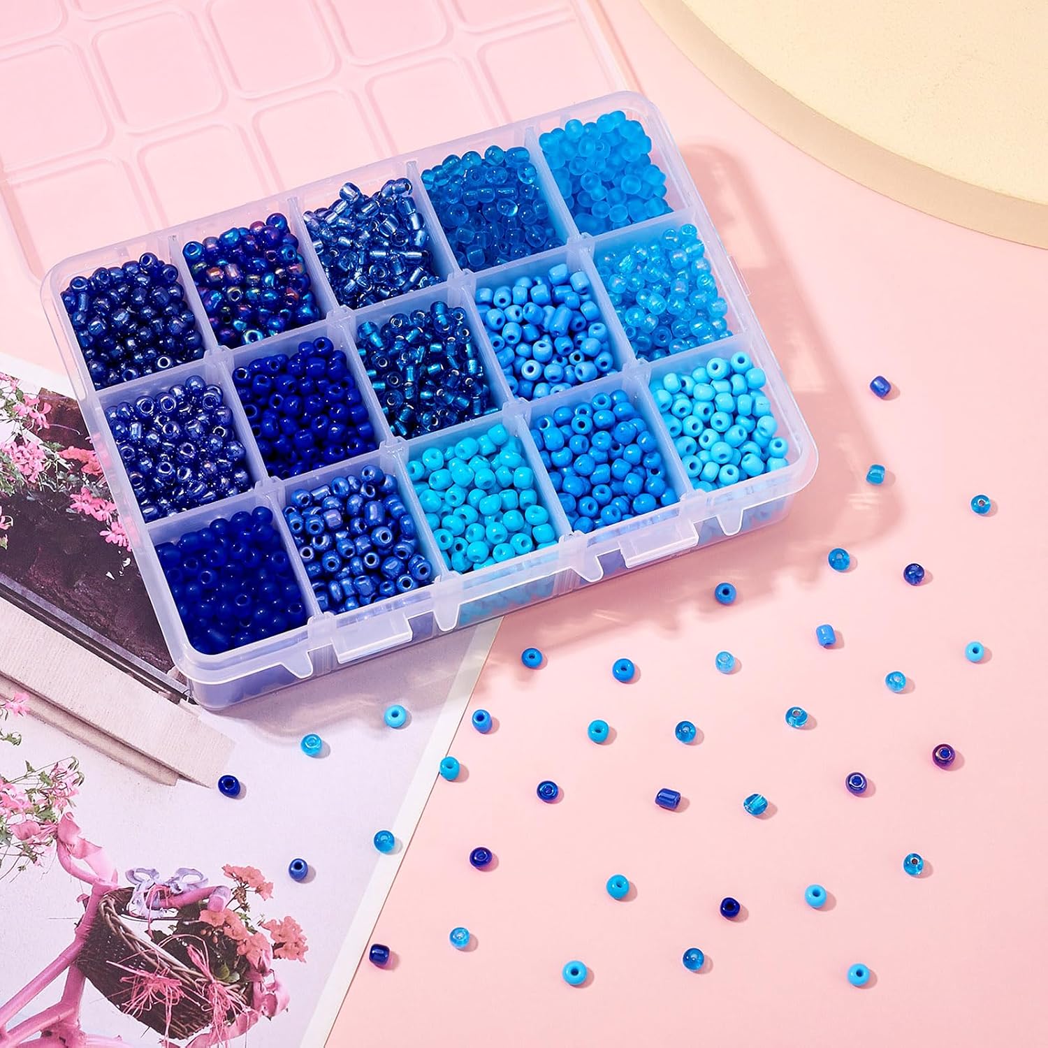 Craftdady 3000Pcs 4mm Glass Seed Beads Mixed Blue Round Loose Beads Small Craft Beads 6/0 for Earring Bracelet Necklace Jewelry Making