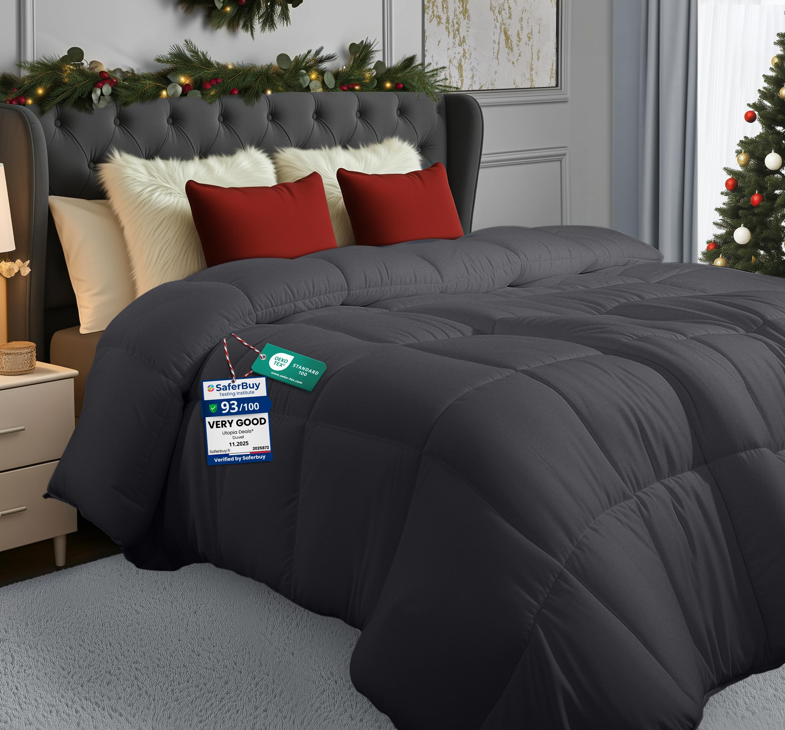 Utopia Bedding Single Duvet โ 4.5 Tog Lightweight Coverless All Season Duvet, Soft Breathable Microfiber with Box Stitching, 135x200 cm (Grey)