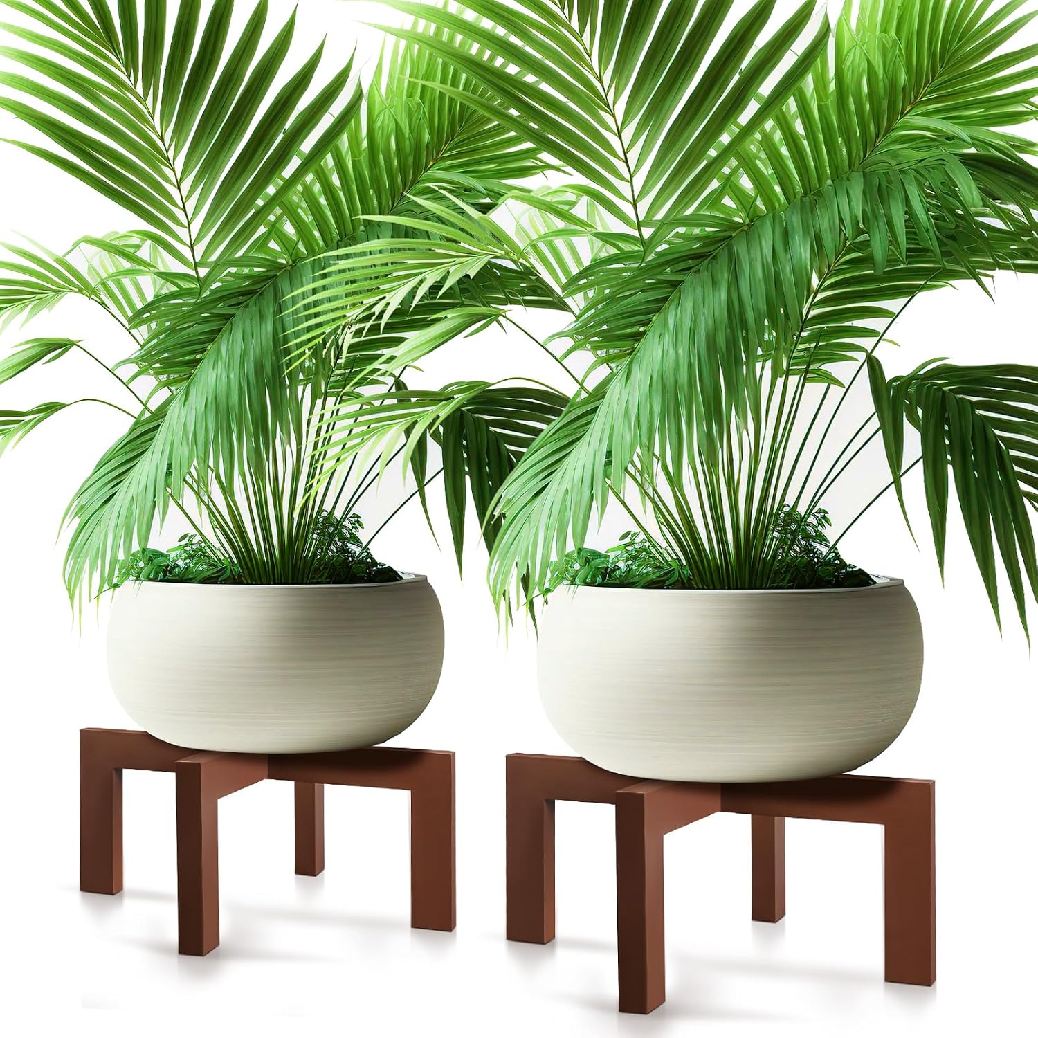 Wenqik 2 Pack 16 Inch Wood Plant Stand Wooden Plant Pot Holder Mid Century Rattan Flower Boho Rustic Stool Holder for Indoor Gardening Patio, Fit 8-18 Inch Pot (Black)