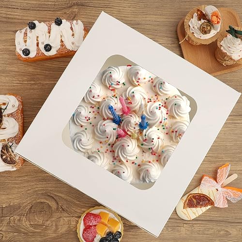 Miniatura 5 de Moretoes 15 cajas de pastel de 10 x 10 x 5 pulgadas con ventana, cajas blancas para panadería, cajas para pasteles, cajas para tartas, cupcakes,