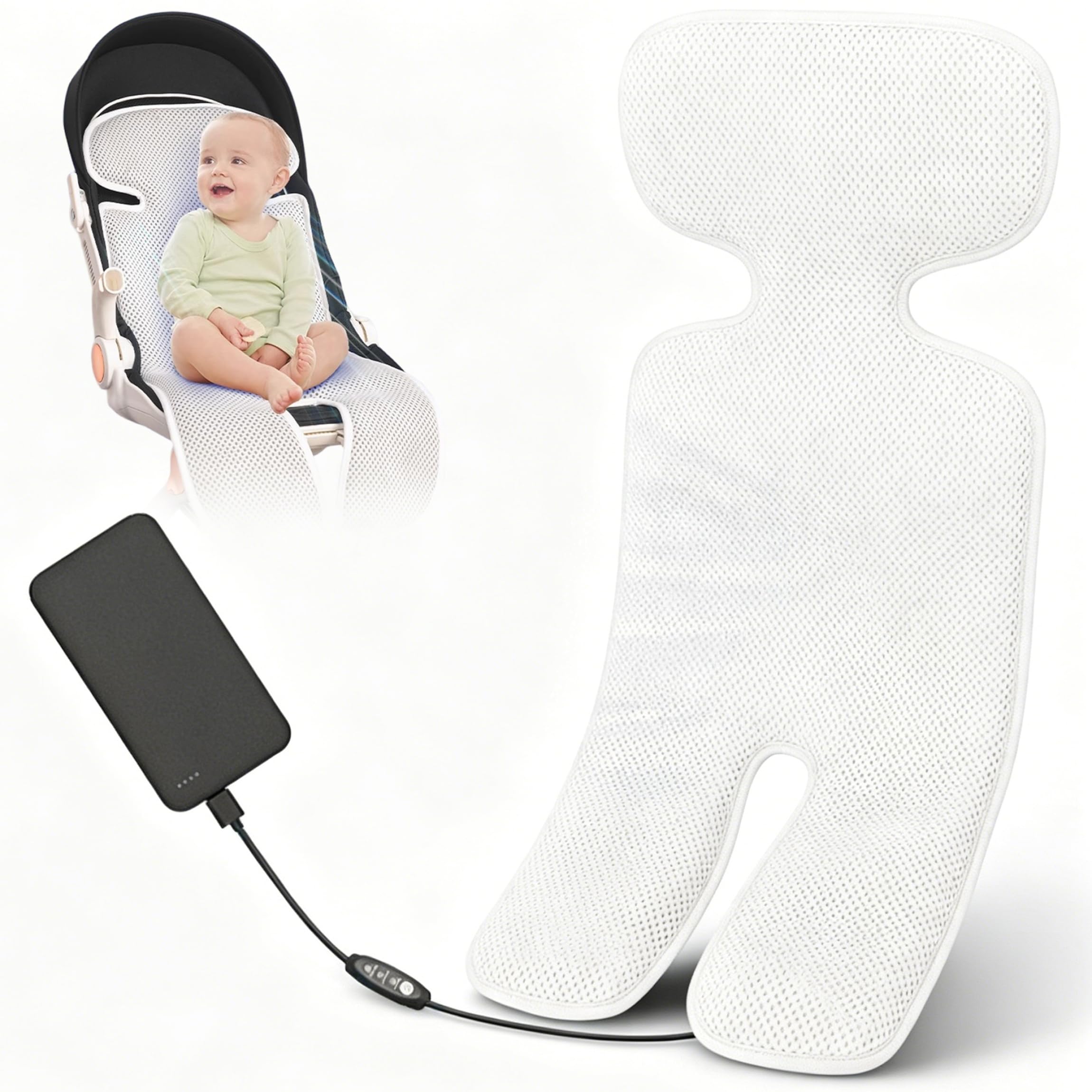 Almohadilla de enfriamiento para asiento de coche, 4 ventiladores, almohadilla de enfriamiento para cochecito, cojín de ventilación para cochecito con 3 velocidades, transpirable, lavable, elemento