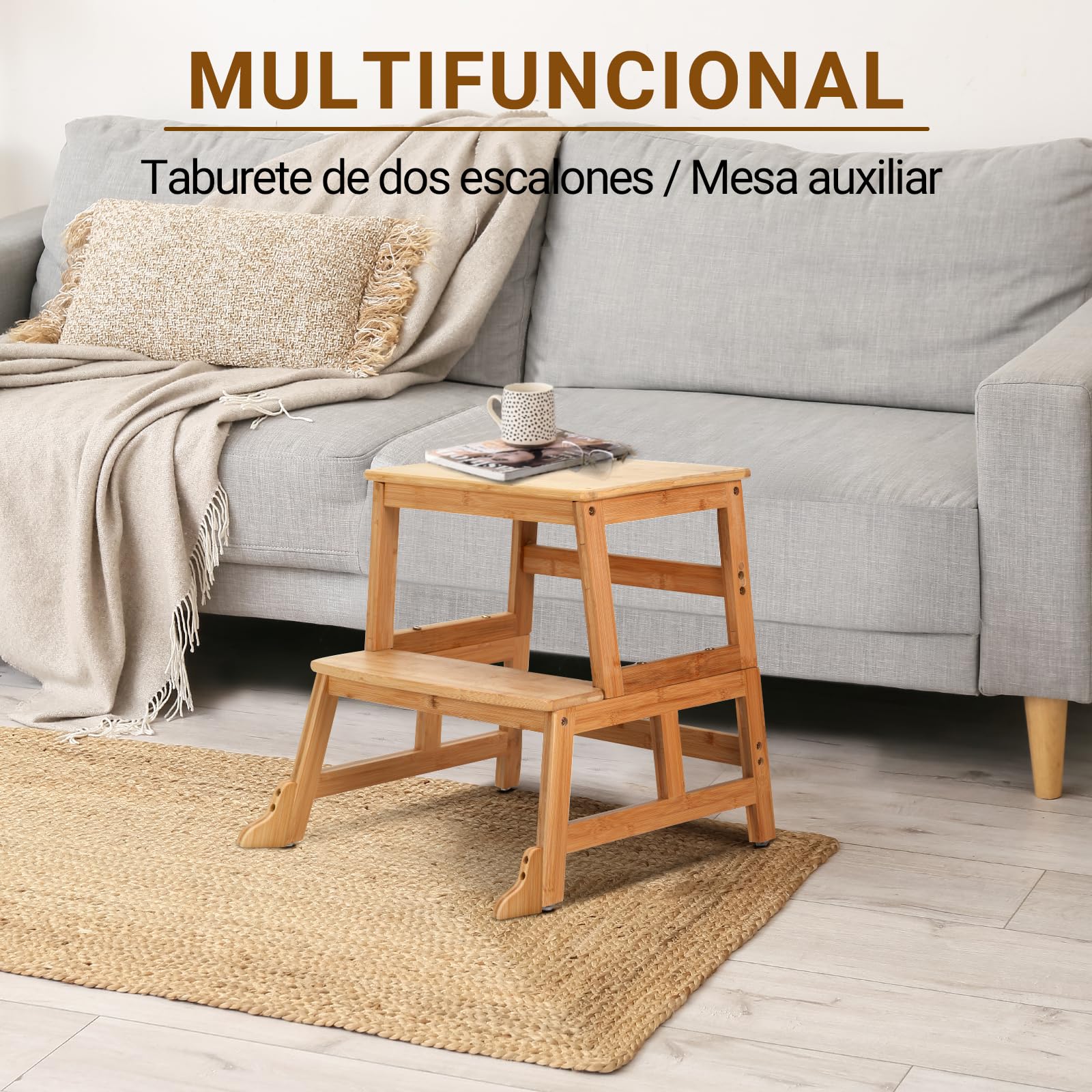 COSYLAND Torre de Aprendizaje Desde 18 Meses - Torre Aprendizaje para Niños - Protección Antivuelco y Barra de Seguridad - para Baño, Habitación Infantil y Cocina - Color Bambú