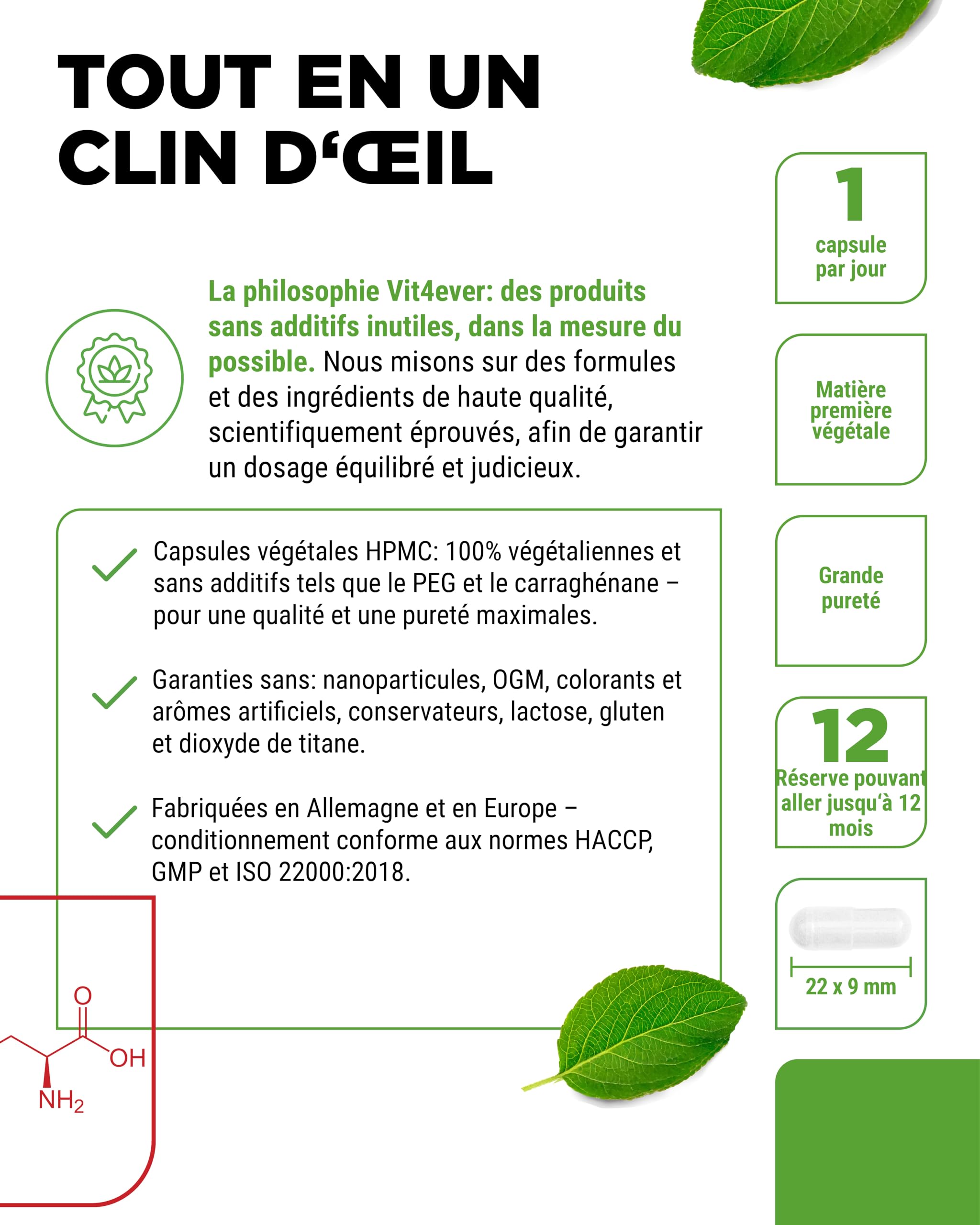 L-Tryptophane - Hautement Dosé avec 500 mg par Gélule - 365 Gélules Véganes - Réserve de 12 Mois - Issu de Fermentation Végétale - sans Additifs Inutiles, Végan