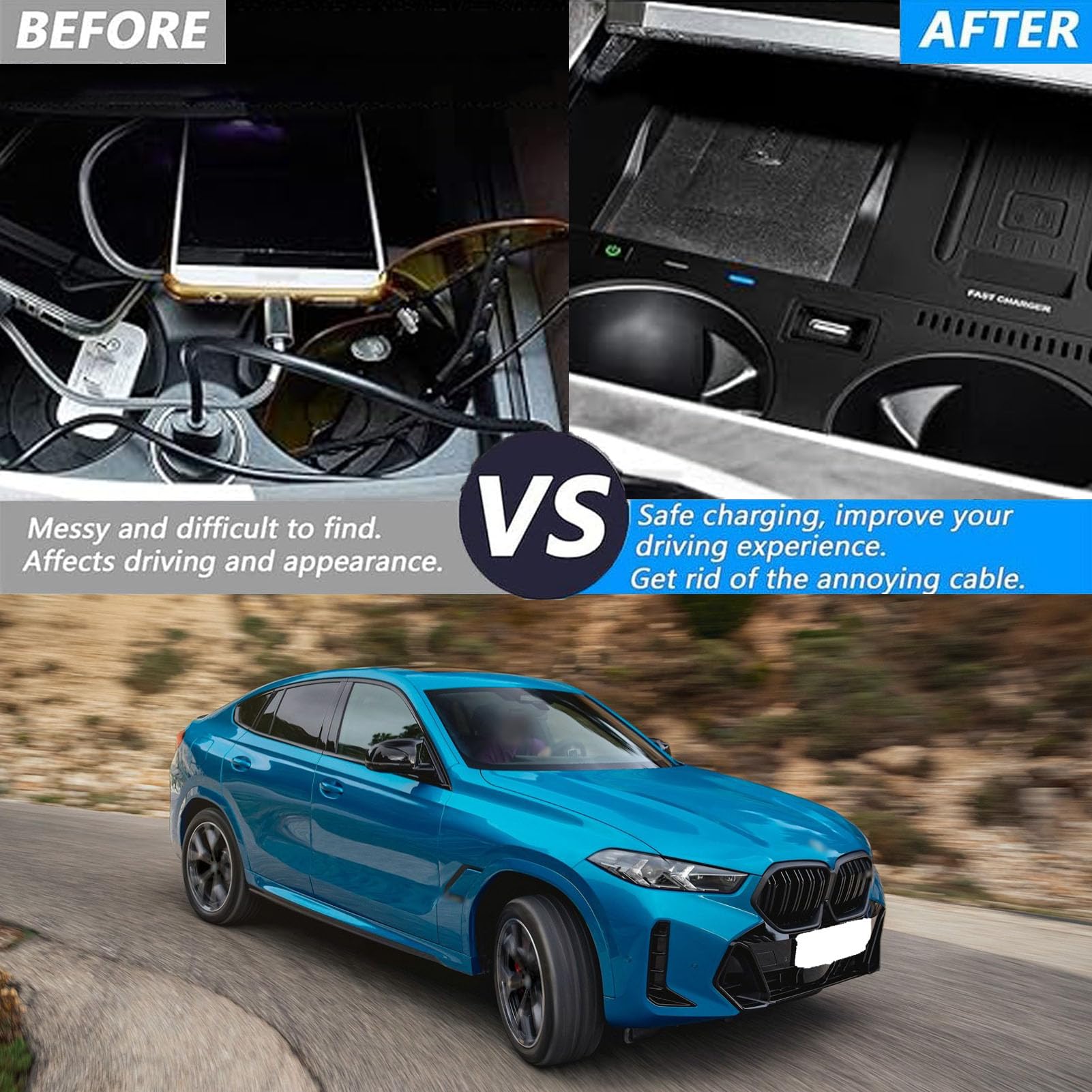 CenNa Caricatore Wireless Auto per BMW X5/x5m/x6/x6m 2020-2023 Tutti I Modelli Accessorio con 15w Wireless E USB Qc3.0 Ricarica Rapida Regalo per La Famiglia