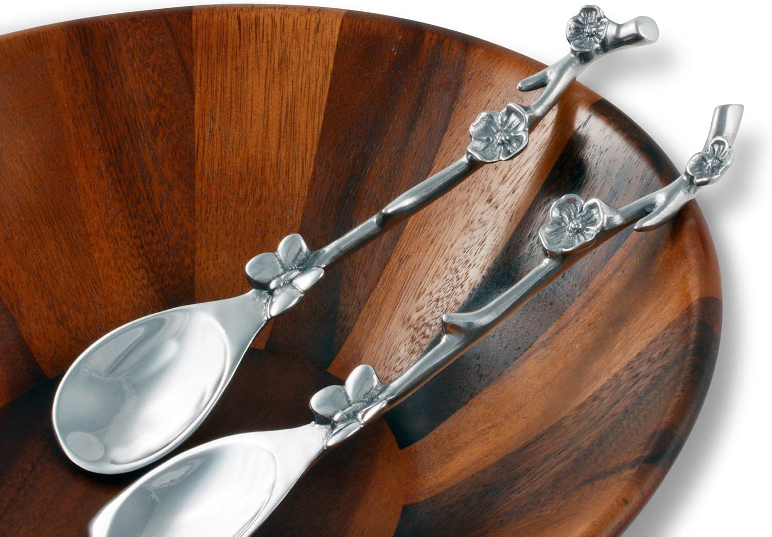 Arthur Court Designs Aluminum Dogwood Pattern Salad Serving Set, Salad Servers, Salad Spoon, Salad Fork 10.75 inch Long
