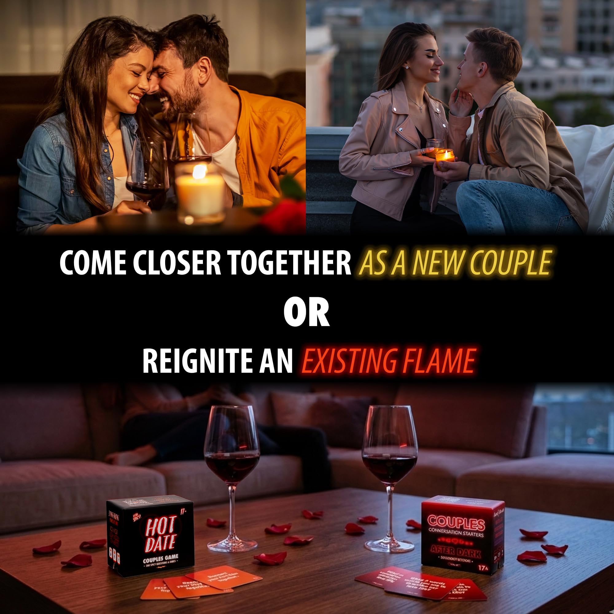 Hot Date - Juego de parejas para adultos, 240 preguntas picantes, divertidas y desafíos para noches románticas y relaciones profundas, tarjetas de conversación de intimidad, 2 jugadores