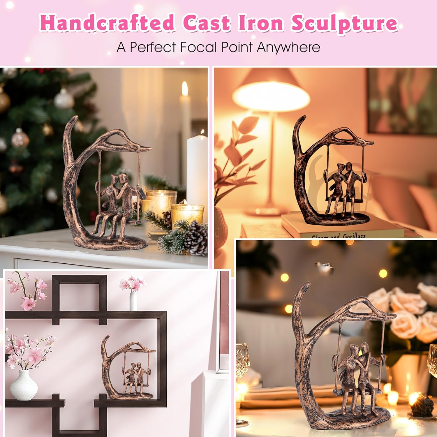 Anniversary Wedding Gifts for Couple/Her - Romantic Couple Statue in Love, Antique Bronze Metal Figurine Sweet Loving Together Iron Sculpture Decor, Valentines Gifts for Wife Husband - Image 7