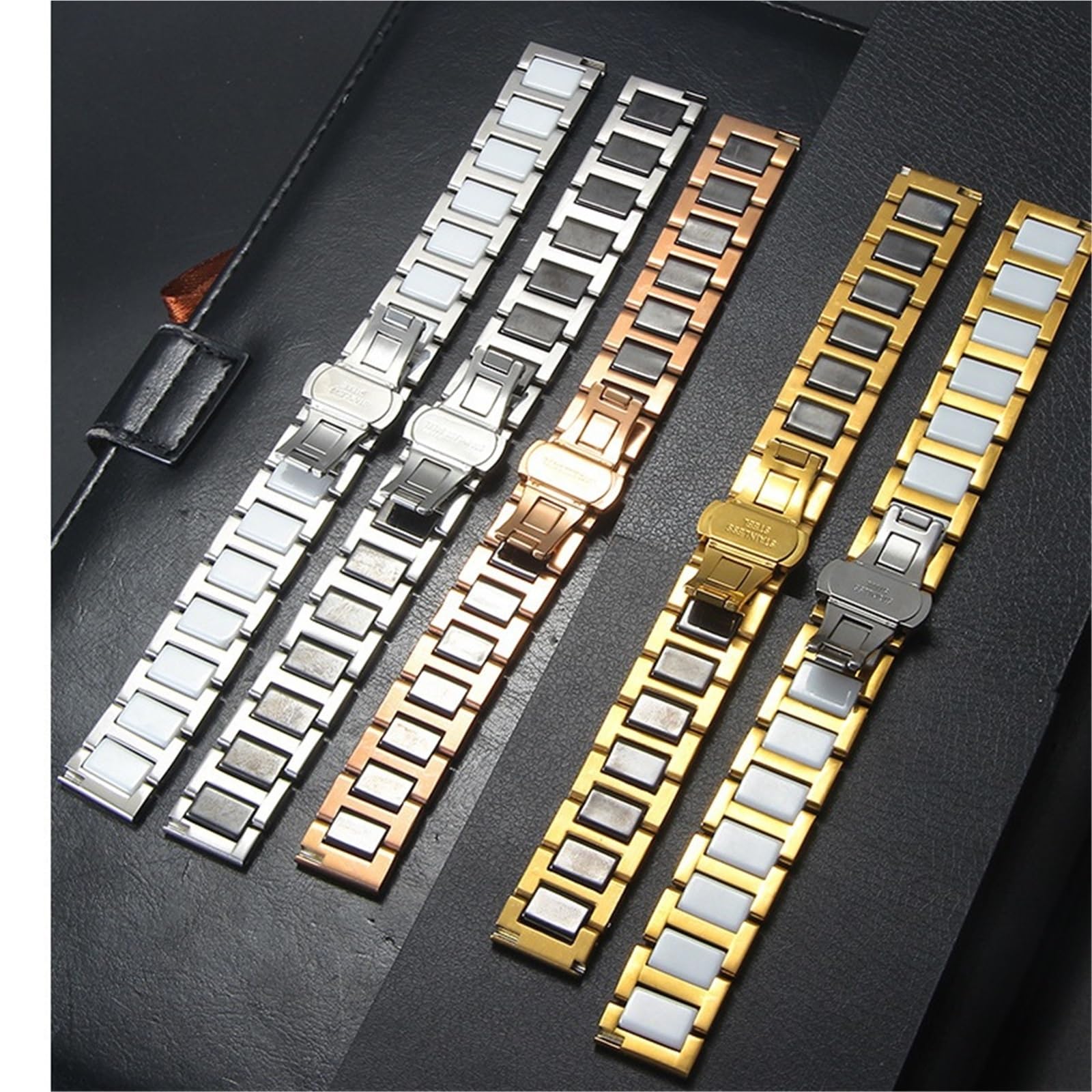 Correa de Reloj de Acero Inoxidable de cerámica de Dos Tonos, eslabones de Pulsera, Bandas de Metal de Repuesto extraíbles for Mujeres y Hombres
