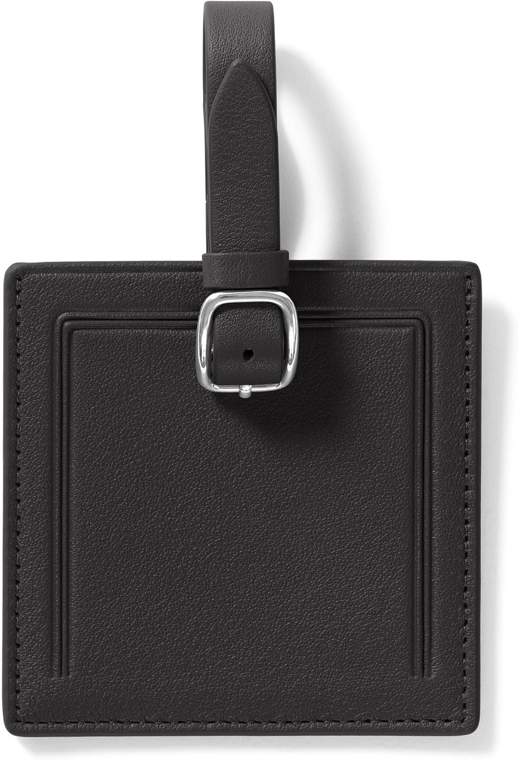 Leatherology Black Onyx Small Square Luggage Tag – Full Grain Leather ID Tag with Privacy Window & Adjustable Buckled Strap