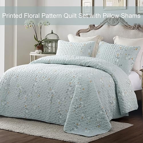 Miniatura 2 de Exclusivo mezcla - juego de edredón para todas las estaciones de microfibra, tamaño king, 3 piezas patrón de flores, juego de colcha y ropa de cama